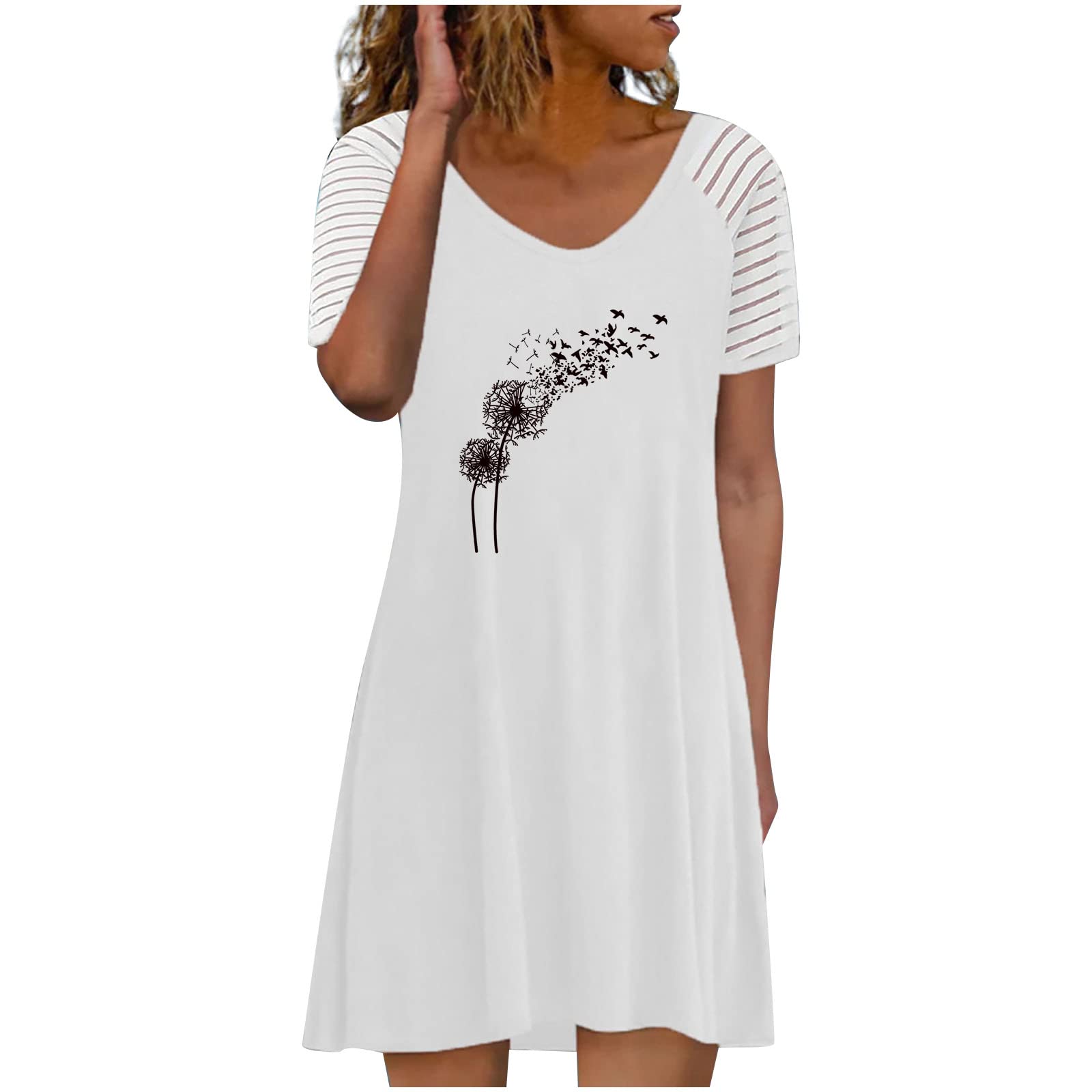Women's Summer Maxi Dress with Pockets - Short Sleeve V-Neck Flowy Knee-Length Dress for Casual Wear, Beach Vacation & Outdoor Activities | Floral Print Comfortable Dress for Women | Goodtrade Activewear