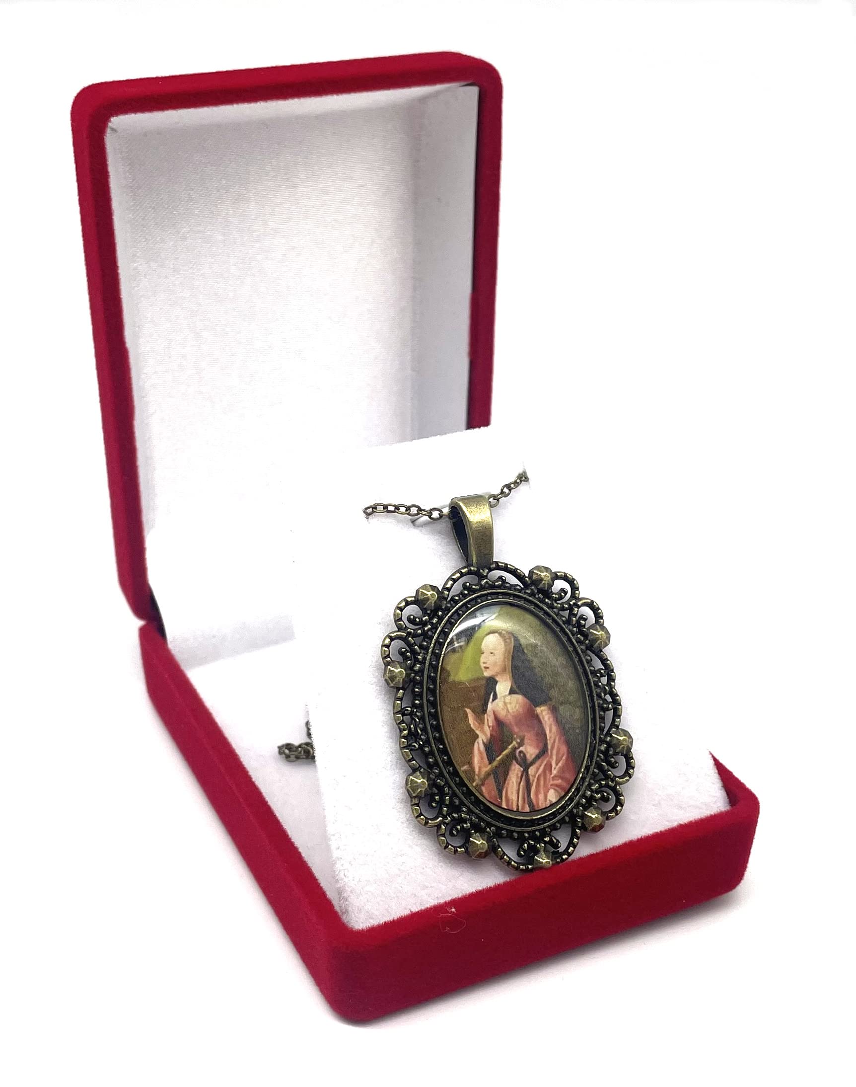 Saint Dymphna Bronze Necklace - Religious Jewelry for Women, Catholic Gifts for Protection & Healing - Perfect for Prayer, Church Wear & Spiritual Comfort