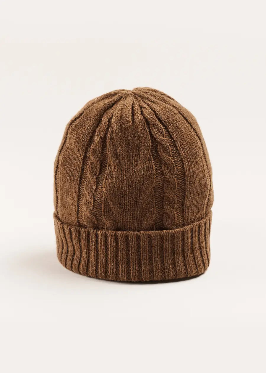 Brown Cable Knit Beanie Hat for Men & Women - Warm Winter Skull Cap for Outdoor Activities, Skiing, and Hiking (Size S & L)