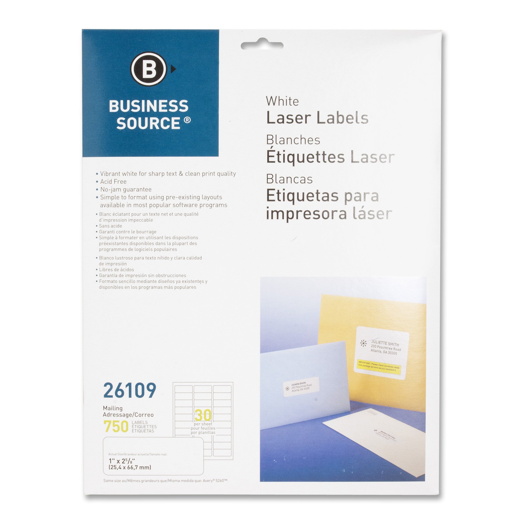 Business Source White Laser Mailing Labels - 750 Pack (BSN26109) - Perfect for Shipping, Office Organization & Mailing Documents