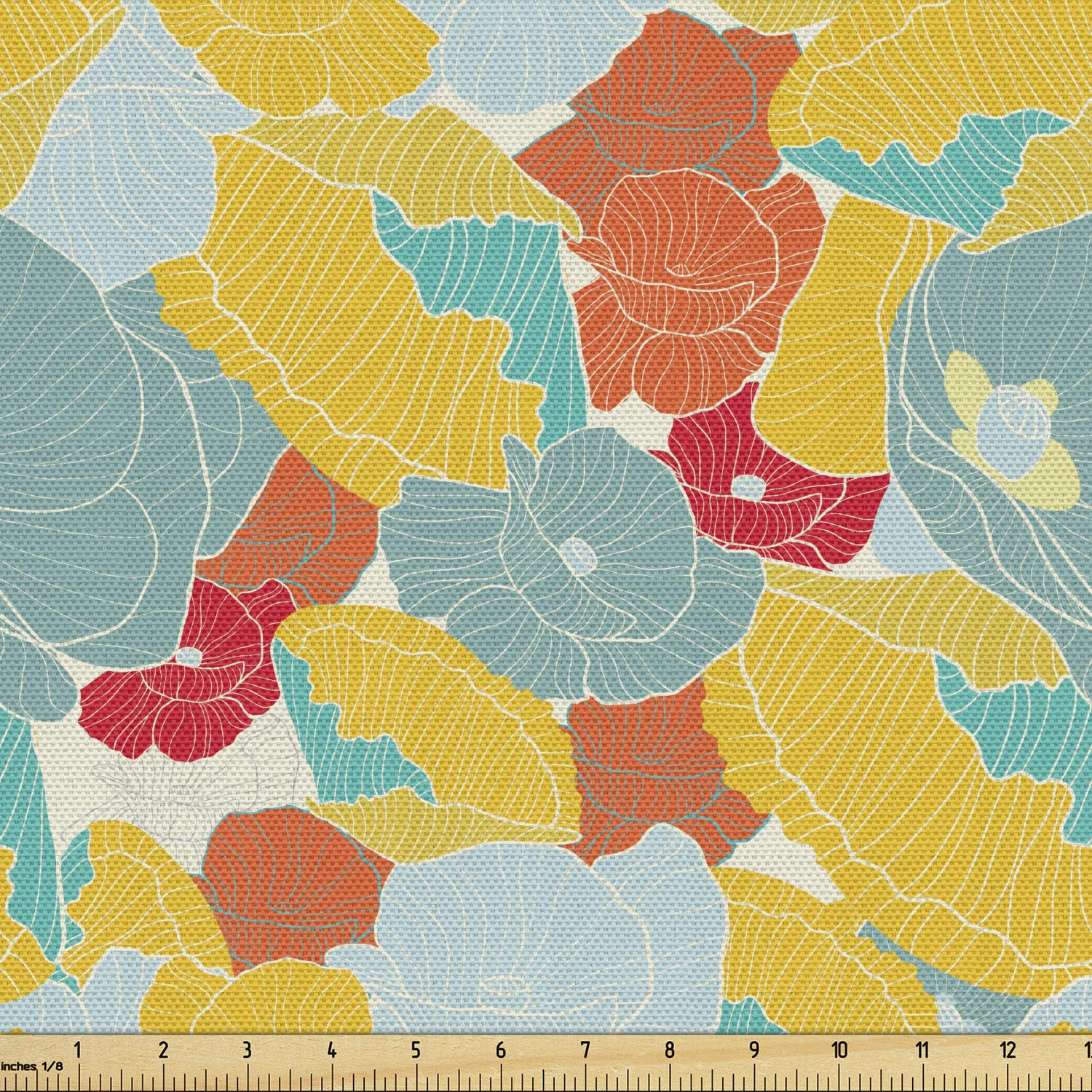 Ambesonne Colorful Fabric by The Yard - Spring Nature Inspired Vintage Floral Print with Poppies and Striped Petals | Decorative Upholstery Fabric for Sofa, Curtains & Home Decor | 10 Yards Multicolor Cotton Material | Perfect for DIY Crafts, Pillow Covers & Table Runners