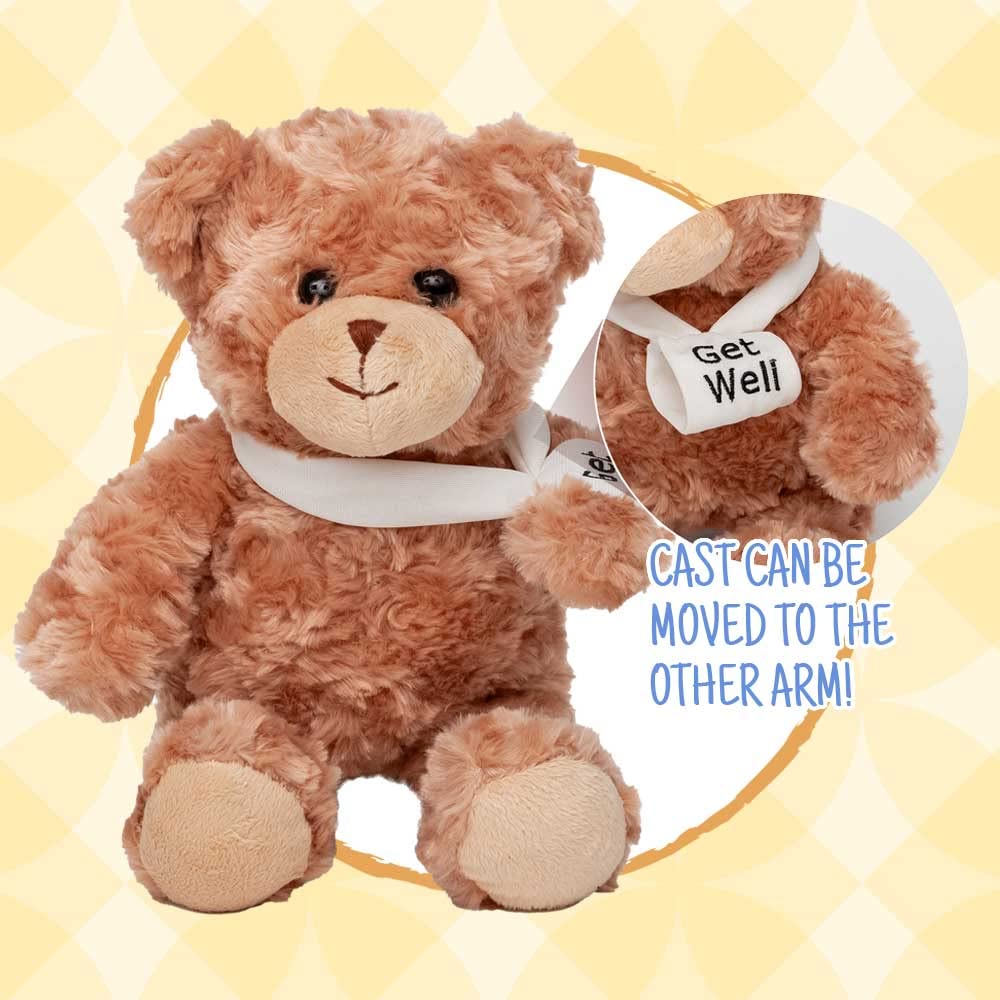 Get Well Teddy Bear for Kids with Arm Cast - 10.5 Inch Broken Arm Stuffed Animal Gift for Left or Right Arm Sling | Perfect Hospital Gift, Surgery Recovery Present & Comfort Toy
