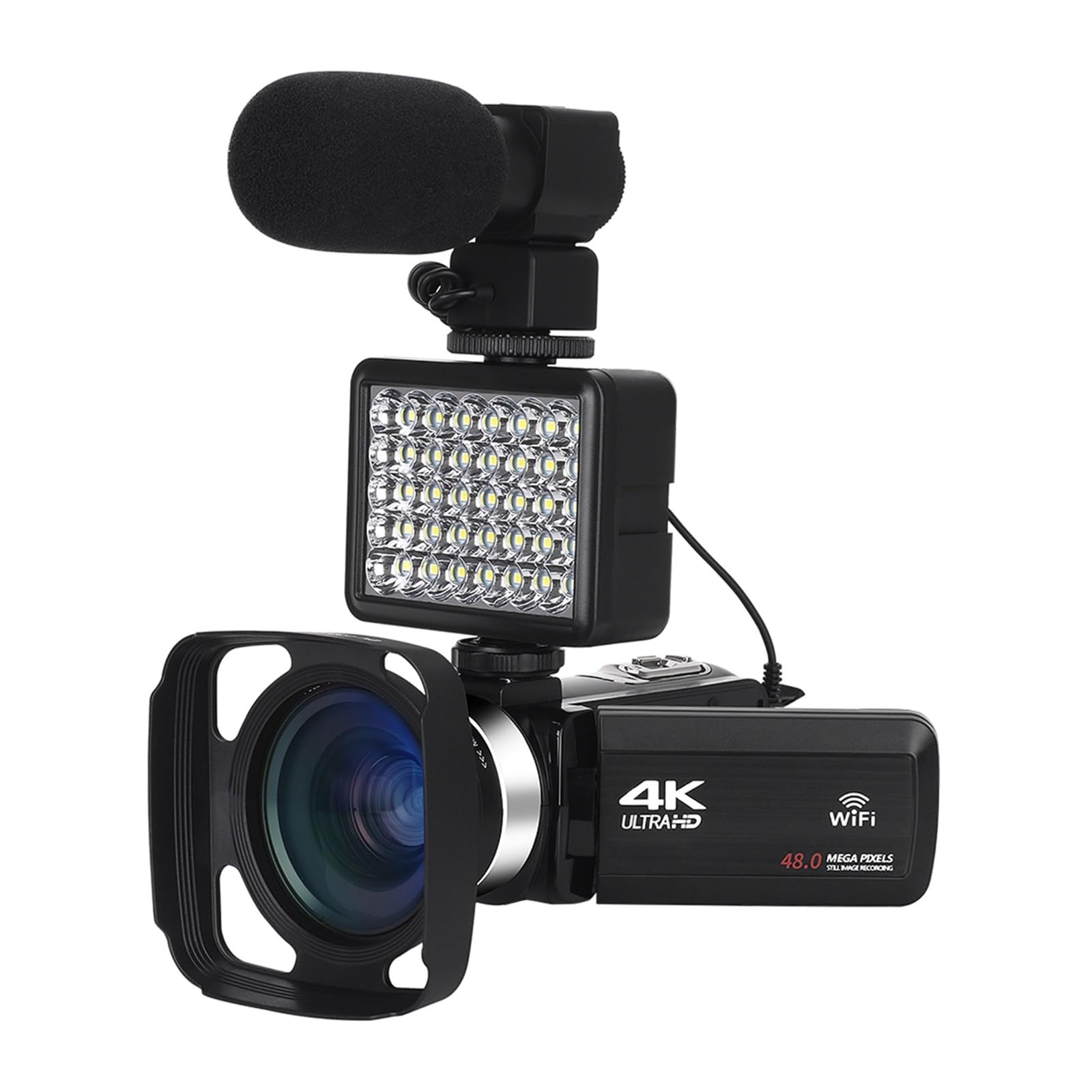 4K UHD Digital Video Camera with WiFi & Rotating Touch Screen - 48MP Vlogging Camcorder for YouTube Live Streaming (Includes 128G SD Card & Lens) - Perfect for Travel Vlogging, Live Broadcasts & Content Creation