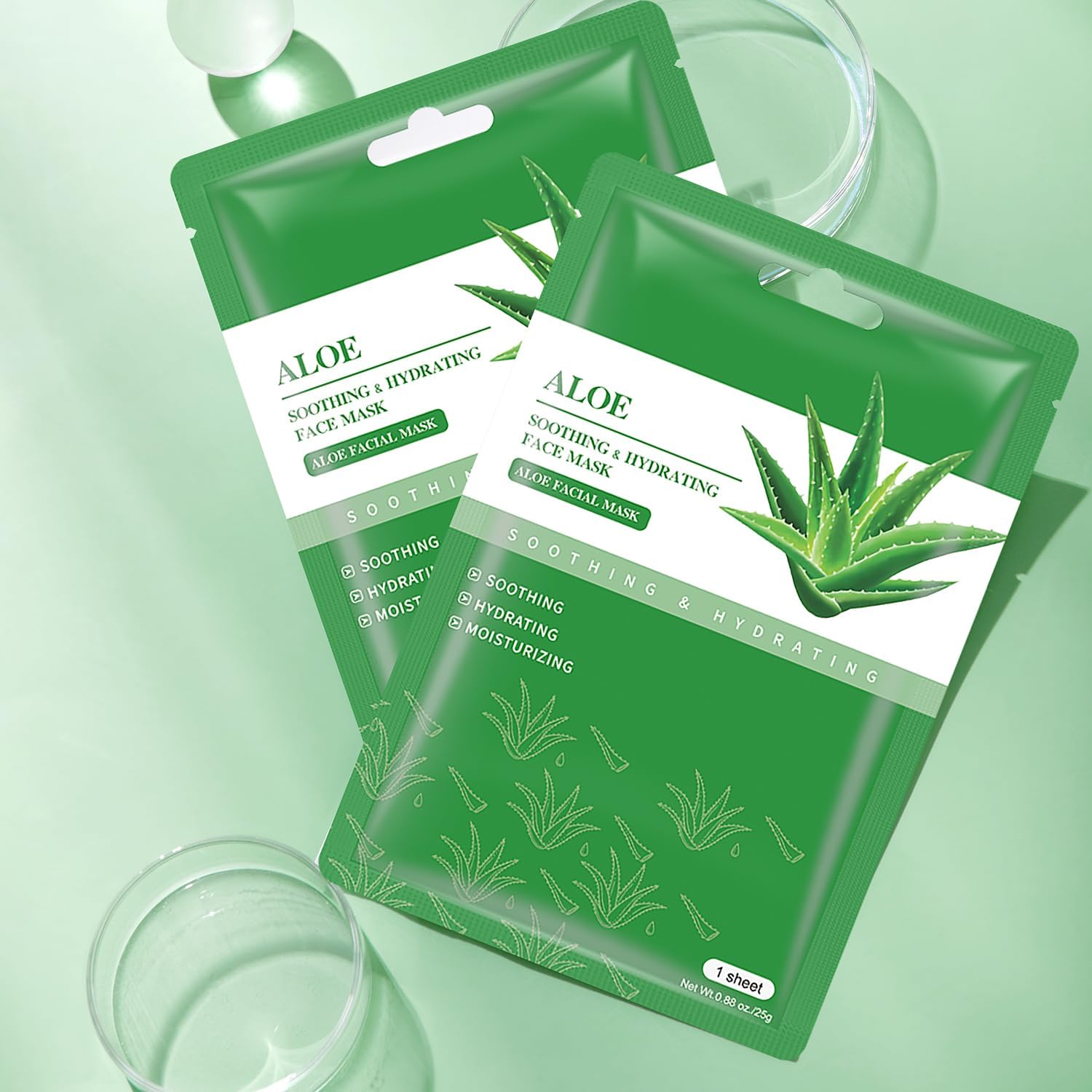 Aloe Vera Face Mask 10 Pack - Hydrating & Soothing for Dry, Oily, Sensitive Skin | Acne & Sun Care Relief