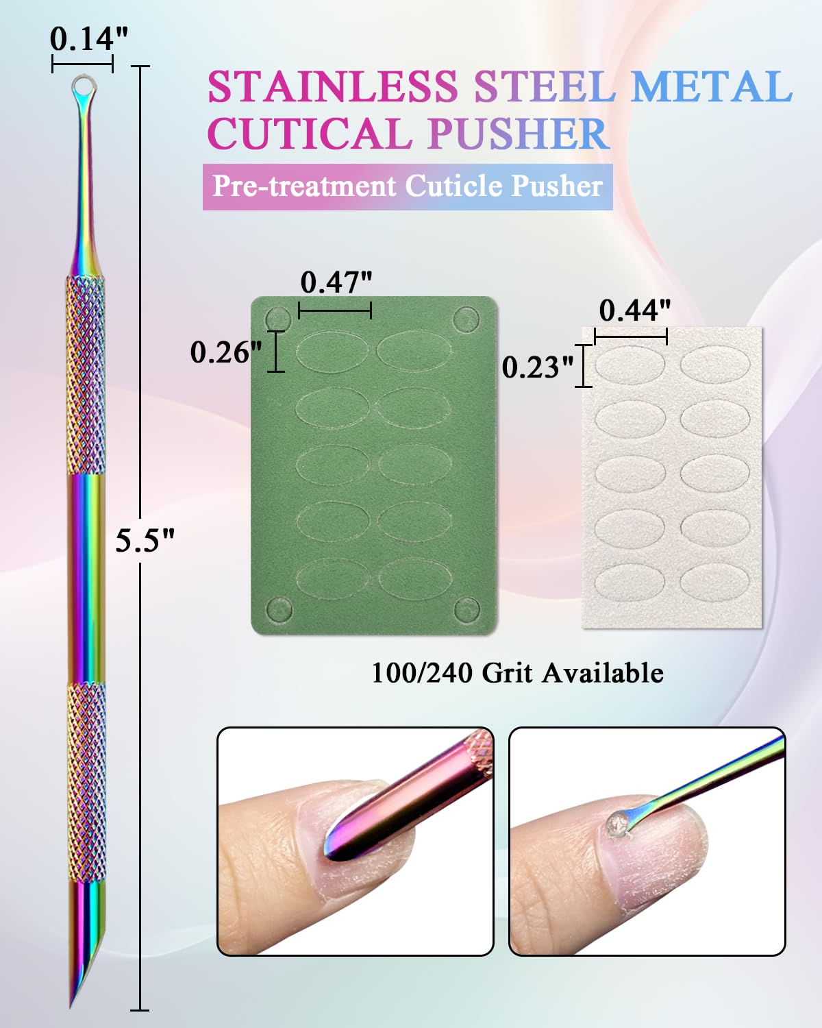 Dual Ended Cuticle Remover & Stainless Steel Nail Tool Set with Loop Pusher, 100#/240# Grit Nail Files & Storage Bag - Professional Manicure Kit for Salon, Home & DIY Nail Care