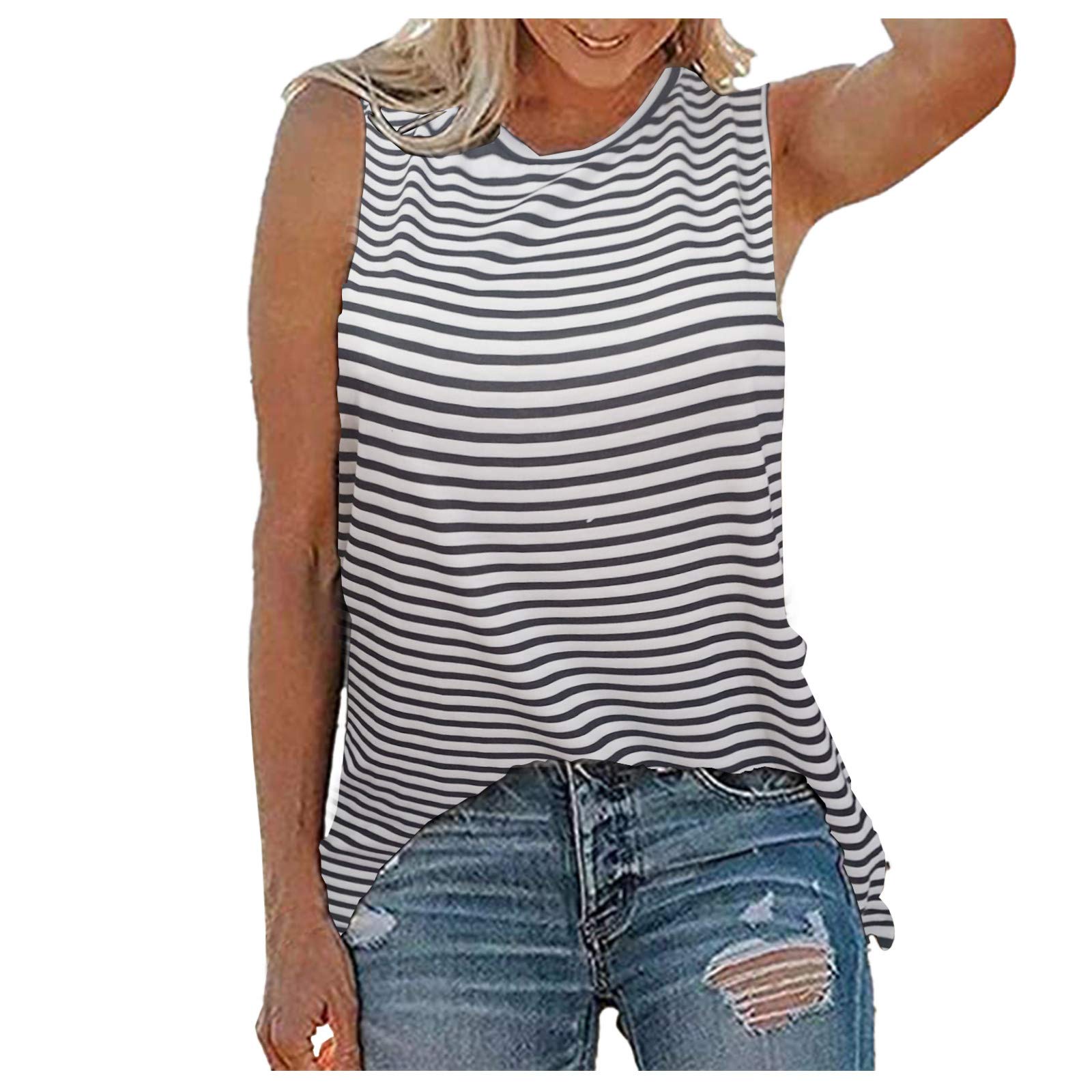 Women's Casual Round Neck Printed Sleeveless Tank Top - Breathable Summer Shirt for Women - Perfect for Gym, Beach, and Everyday Wear