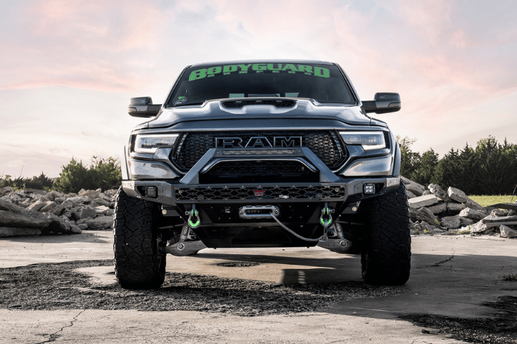 2021-2024 Dodge Ram 1500 TRX Freedom Series Baja Front Bumper - Bodyguard LBR21LYT Winch Ready with Sensor & Textured Black Powdercoat | Off-Road Protection & Adventure-Ready Design