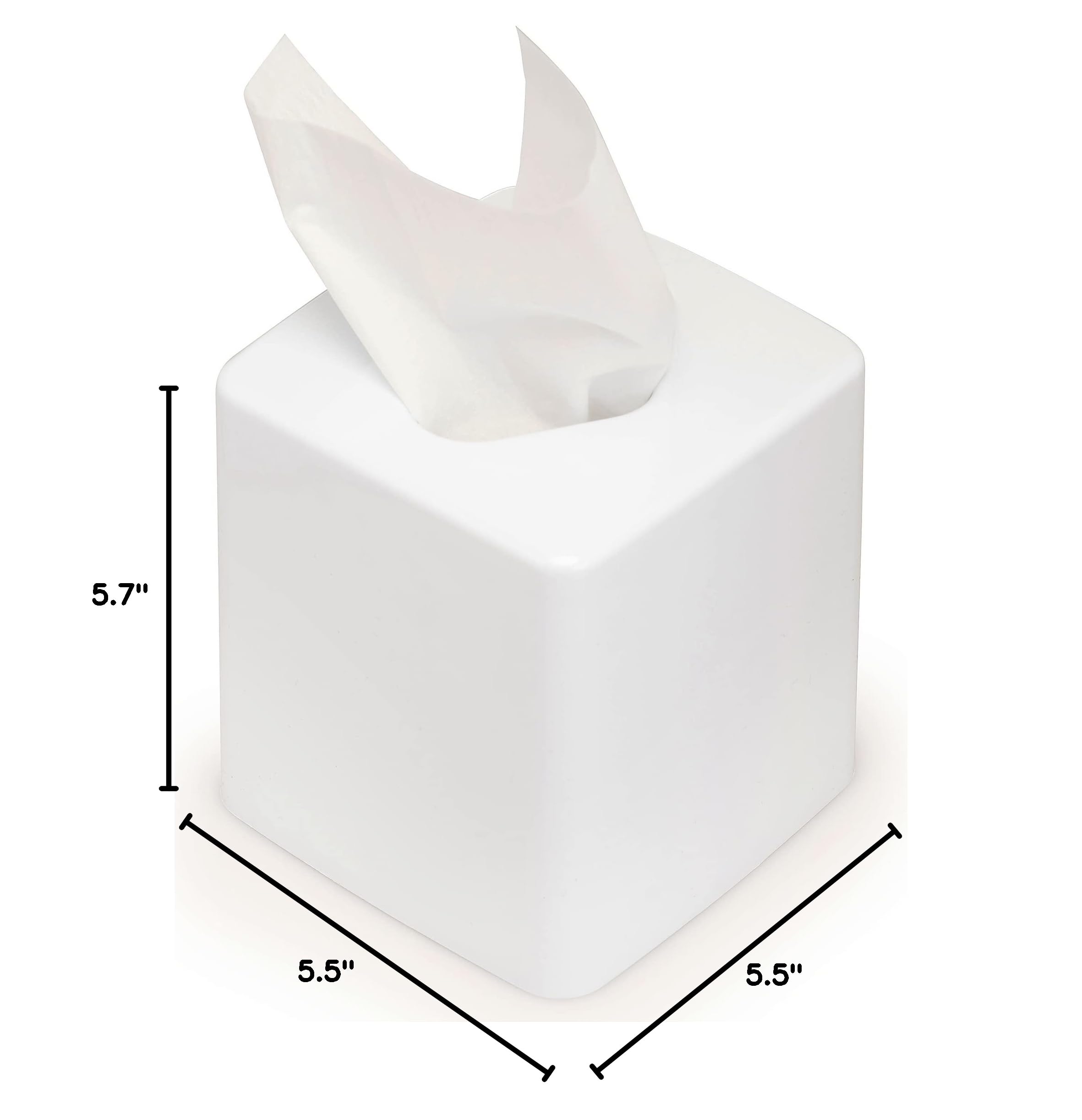 Premium White Plastic Cube Tissue Box Cover - Semi Gloss Finish | Made in USA | Modern Home & Office Desk Organizer for Living Room, Bathroom, or Bedroom