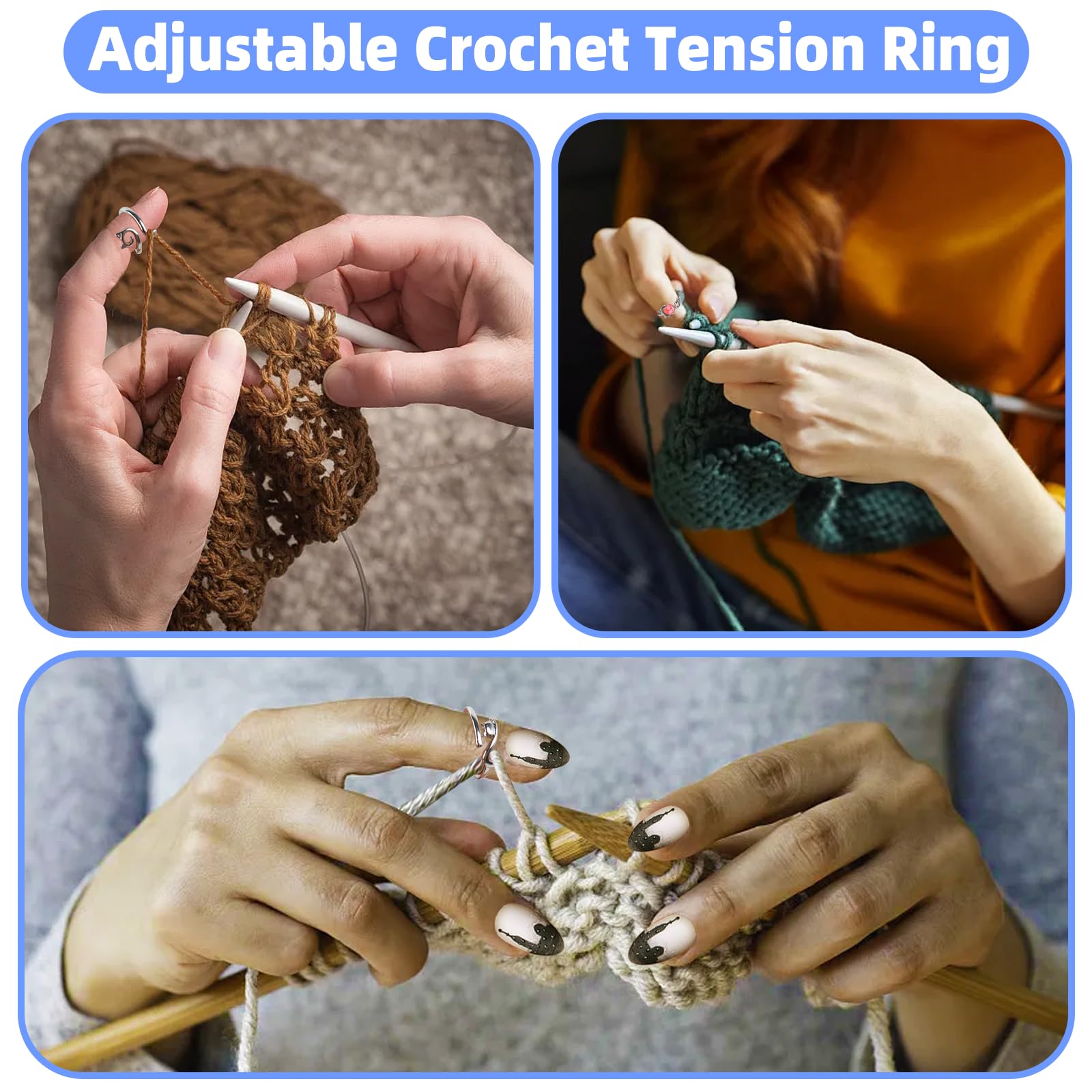 10 Pcs Adjustable Crochet Rings - Finger Yarn Guide & Knitting Tension Control Rings for Crochet & Knitting | Perfect for Women's DIY Yarn Crafts, Cat Toy Making & Handmade Gift Projects