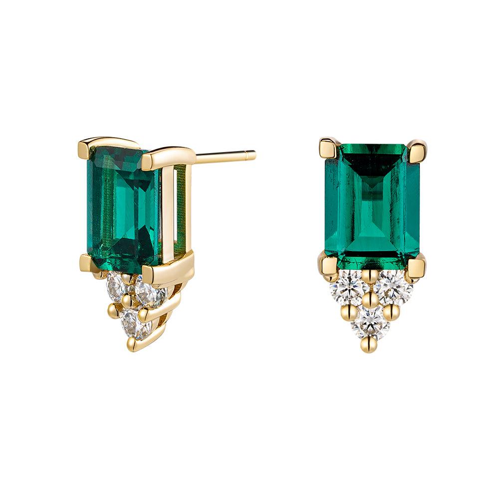 4 Carat Emerald Cut Green Emerald Stud Earrings with Trio Moissanite Diamonds - Elegant Wedding, Anniversary & Evening Party Jewelry Gift for Women