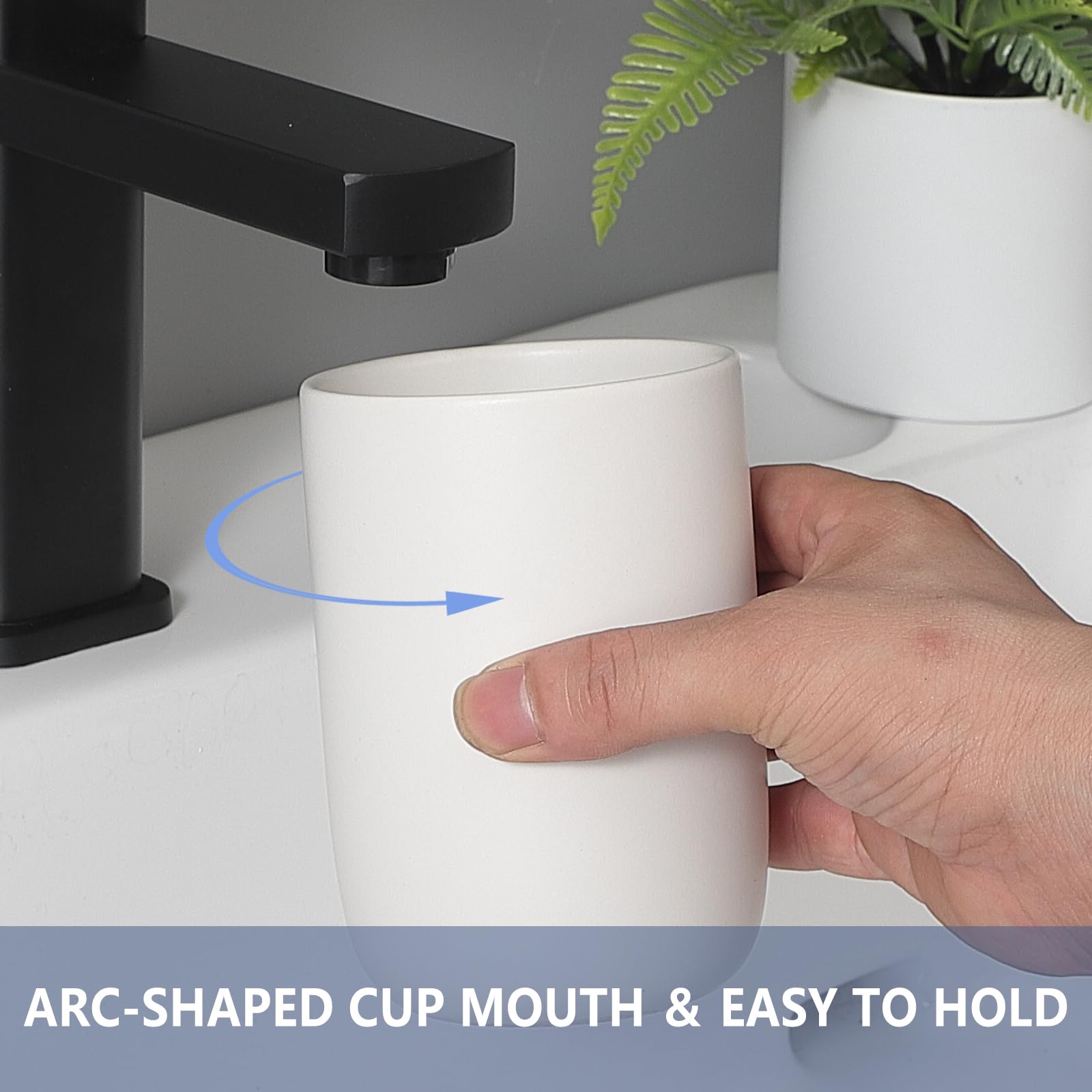 Ceramic Toothbrush Holder for Bathroom - White Reusable Toothbrush & Toothpaste Cup with Mouthwash Compartment | Bathroom Counter Organizer for Sink, Vanity & Shower Organization