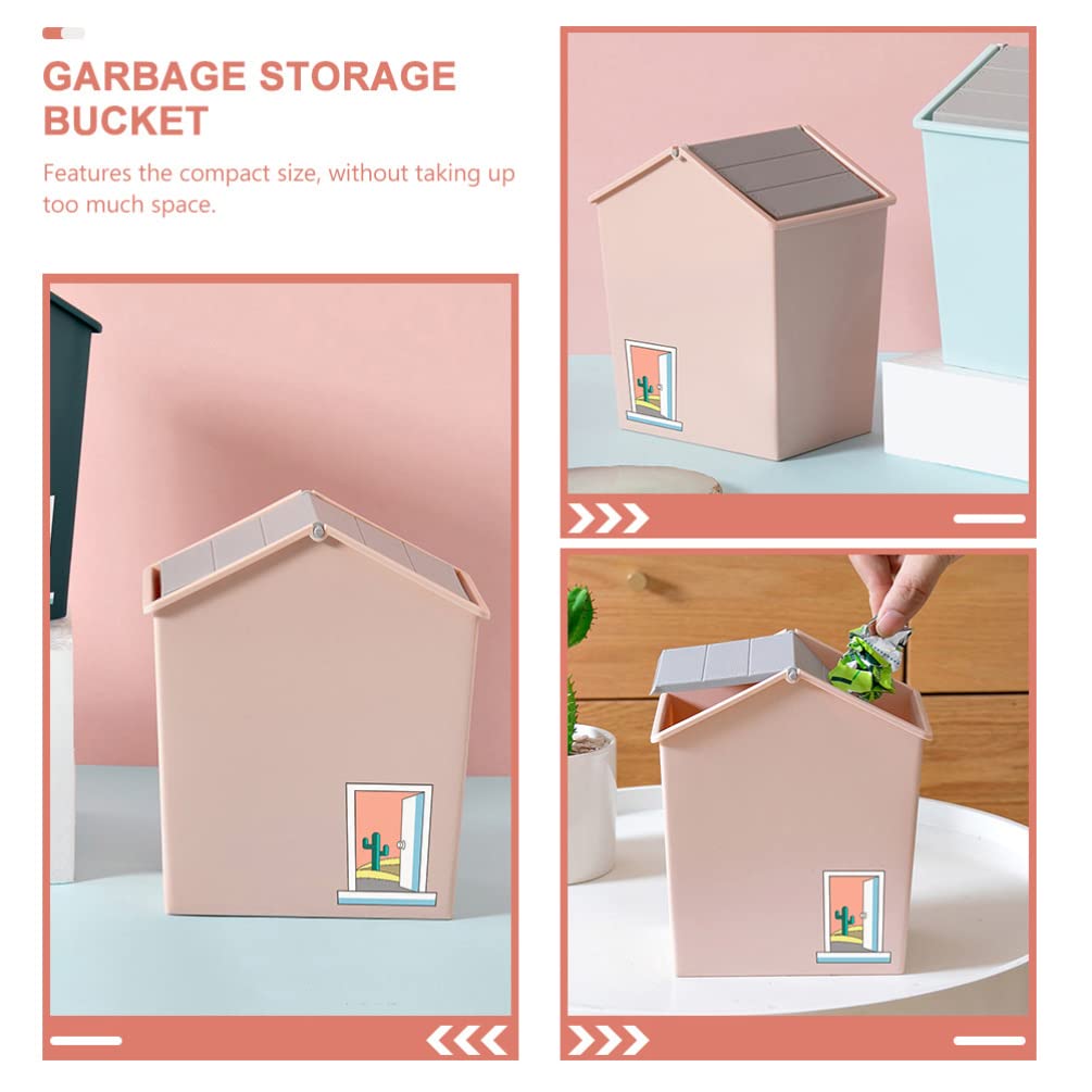 Zerodeko Mini Trash Can with Lid - Small Plastic Desk Waste Bin, Cabin-Shaped Garbage Container for Office, Bedroom, Bathroom & Kitchen - Perfect Tabletop Organizer for Home & Workspace (Pink)