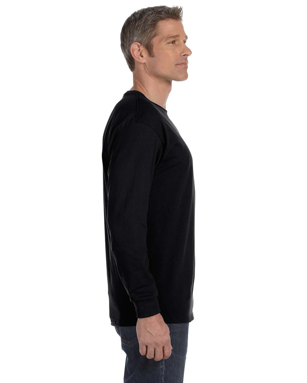 Jerzees 50/50 Heavyweight Blend Long-Sleeve T-Shirt for Men - Soft Cotton-Polyester Crewneck Shirt, Large Size, Black - Perfect for Casual Wear, Work Uniforms & Layering