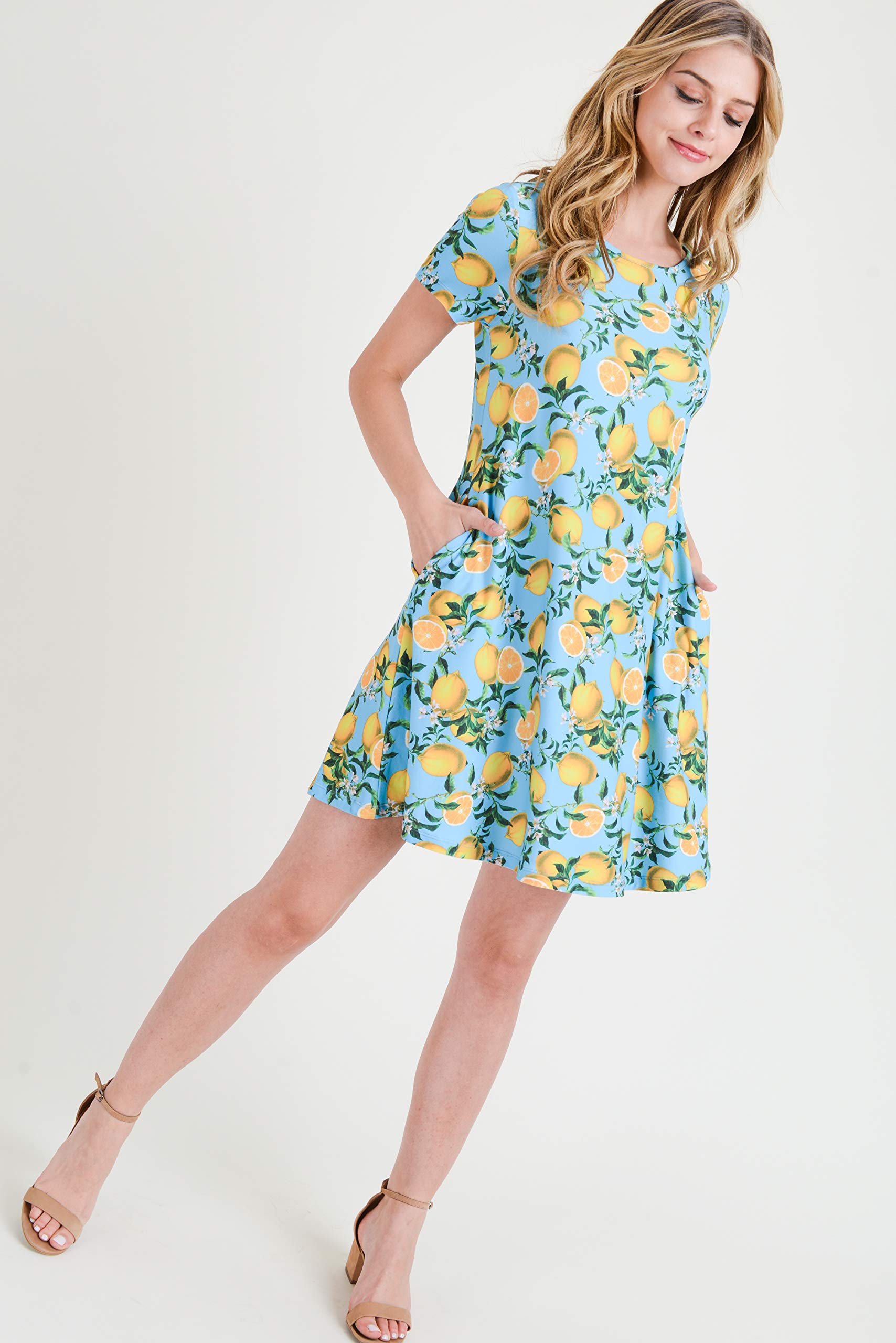 ICONOFLASH Women's Casual Summer Dresses with Pockets - Short Sleeve Floral Print Sundress for Beach, Vacation & Everyday Wear