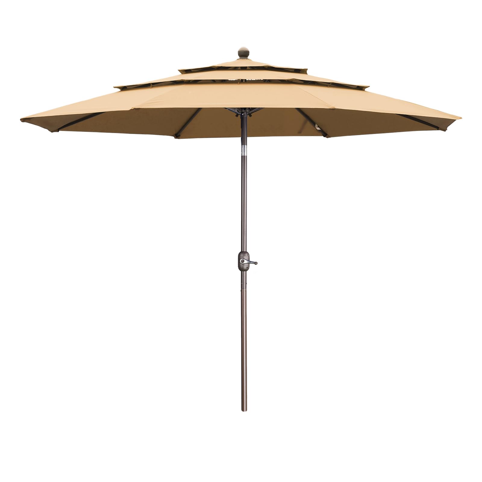 10 ft Aoodor Patio Umbrella - Heavy Duty Outdoor Market Umbrella with 3-Tier Design in Brown | Perfect for Backyard, Poolside, Restaurant & Outdoor Dining Areas