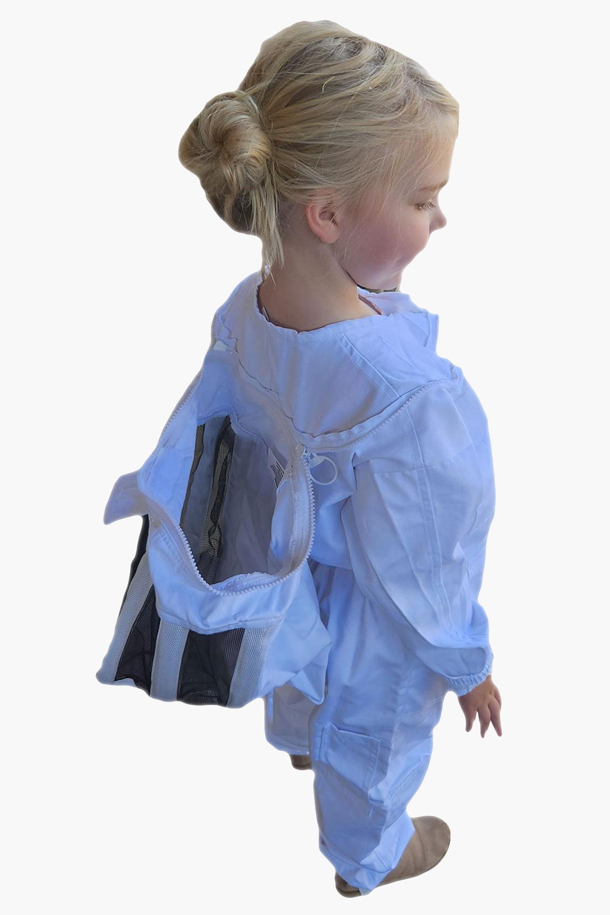 White Poly Cotton Kids Beekeeping Suit with Fencing Veil - Protective Beekeeping Outfit for Children Beekeepers, Gardening & Outdoor Activities
