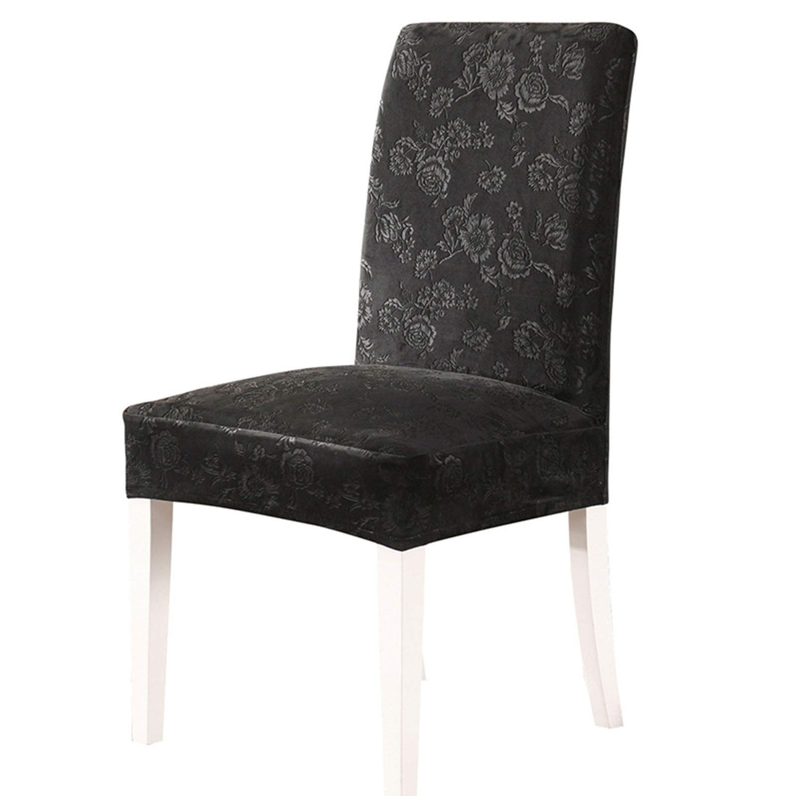 Premium Velvet & Jacquard Dining Chair Covers - Washable, Elastic, Removable Seat Covers Set of 6 - Modern Home Decor for Kitchen, Dining Room & Party Events