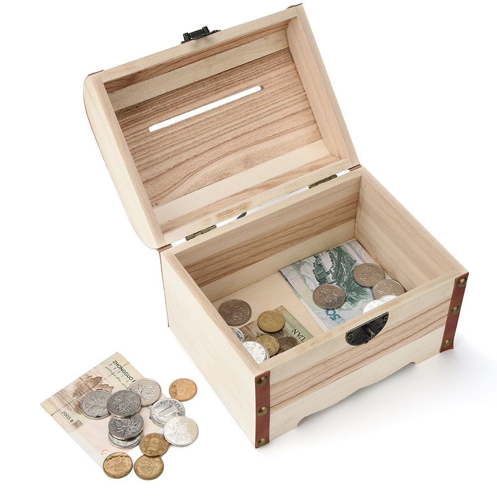 Handmade Wooden Piggy Bank with Lock - Safe Money Box for Kids & Adults - Wood Carving Savings Box for Home, Office, or Gift Giving