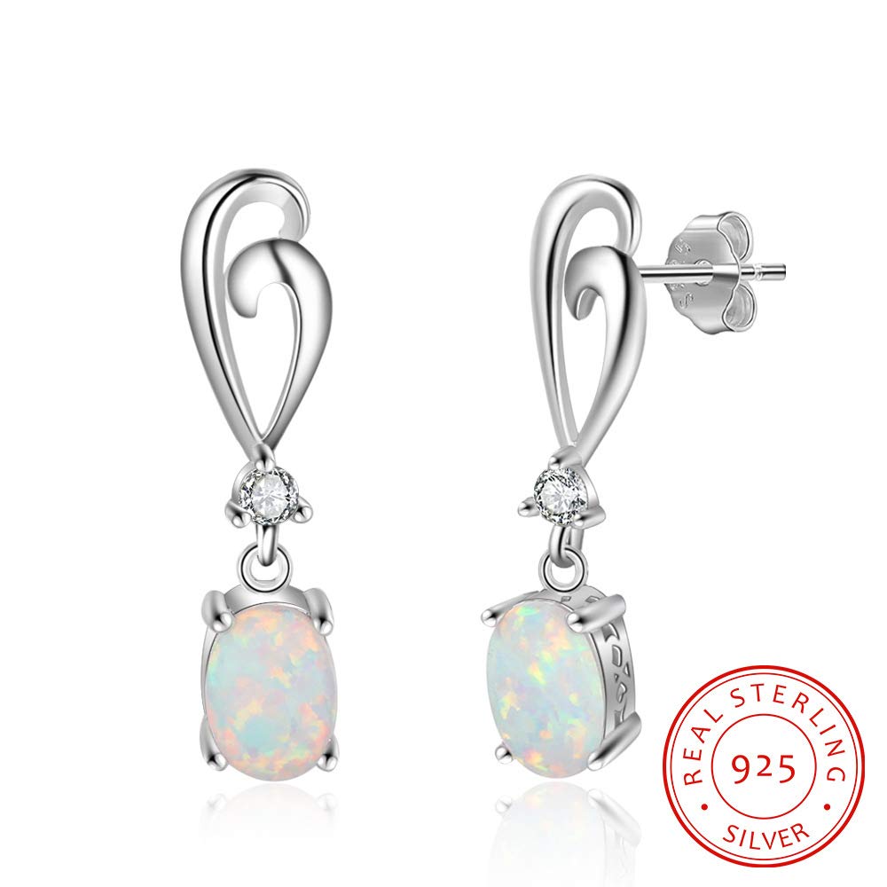 YAZILOIND S925 Sterling Silver Opal Drop Earrings for Women - Simple Dangle Pendant Earrings, Elegant Birthday Gift for Girls | Perfect for Parties, Weddings & Daily Wear