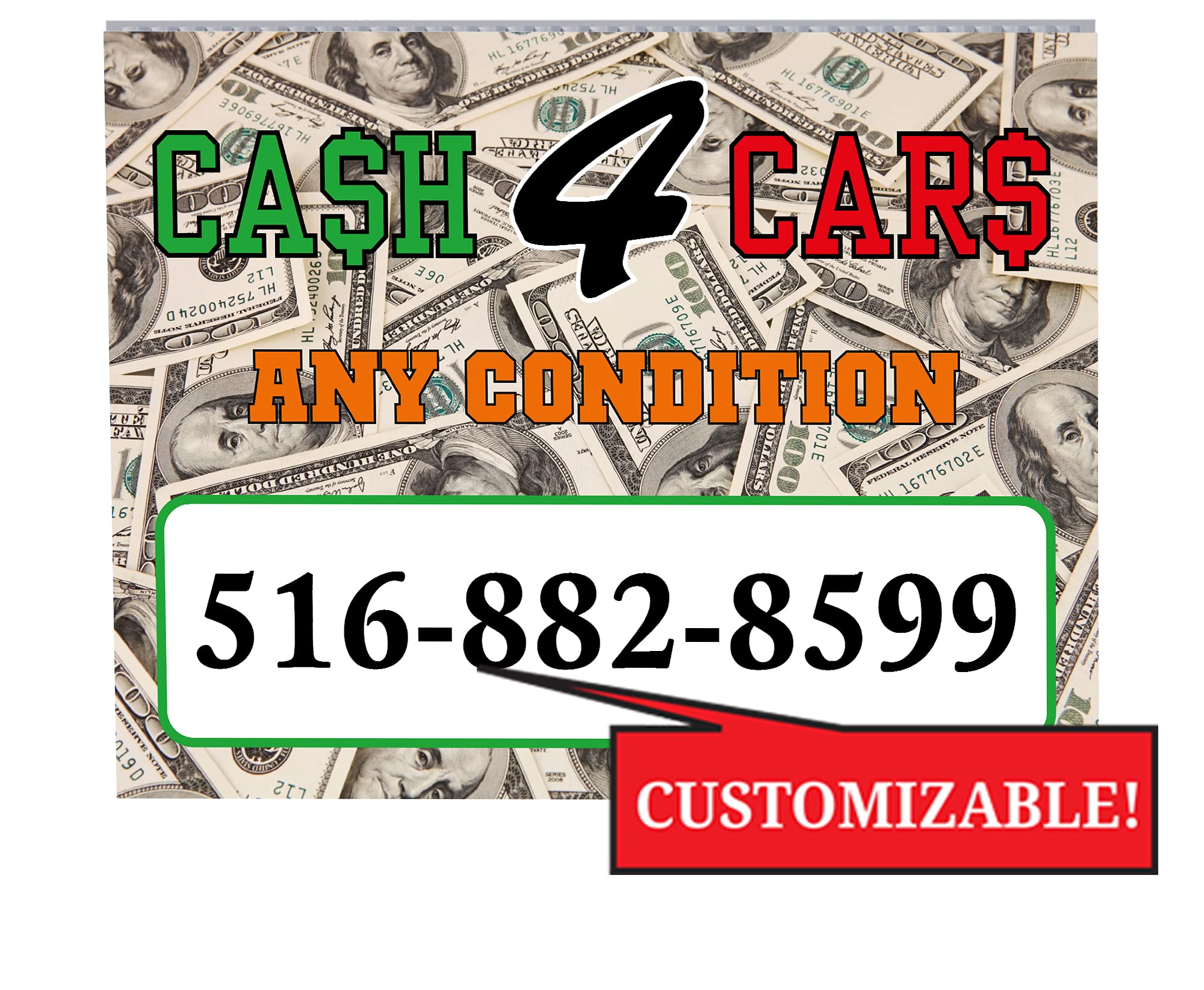 Custom Cash for Cars Yard Sign - Double Sided 24
