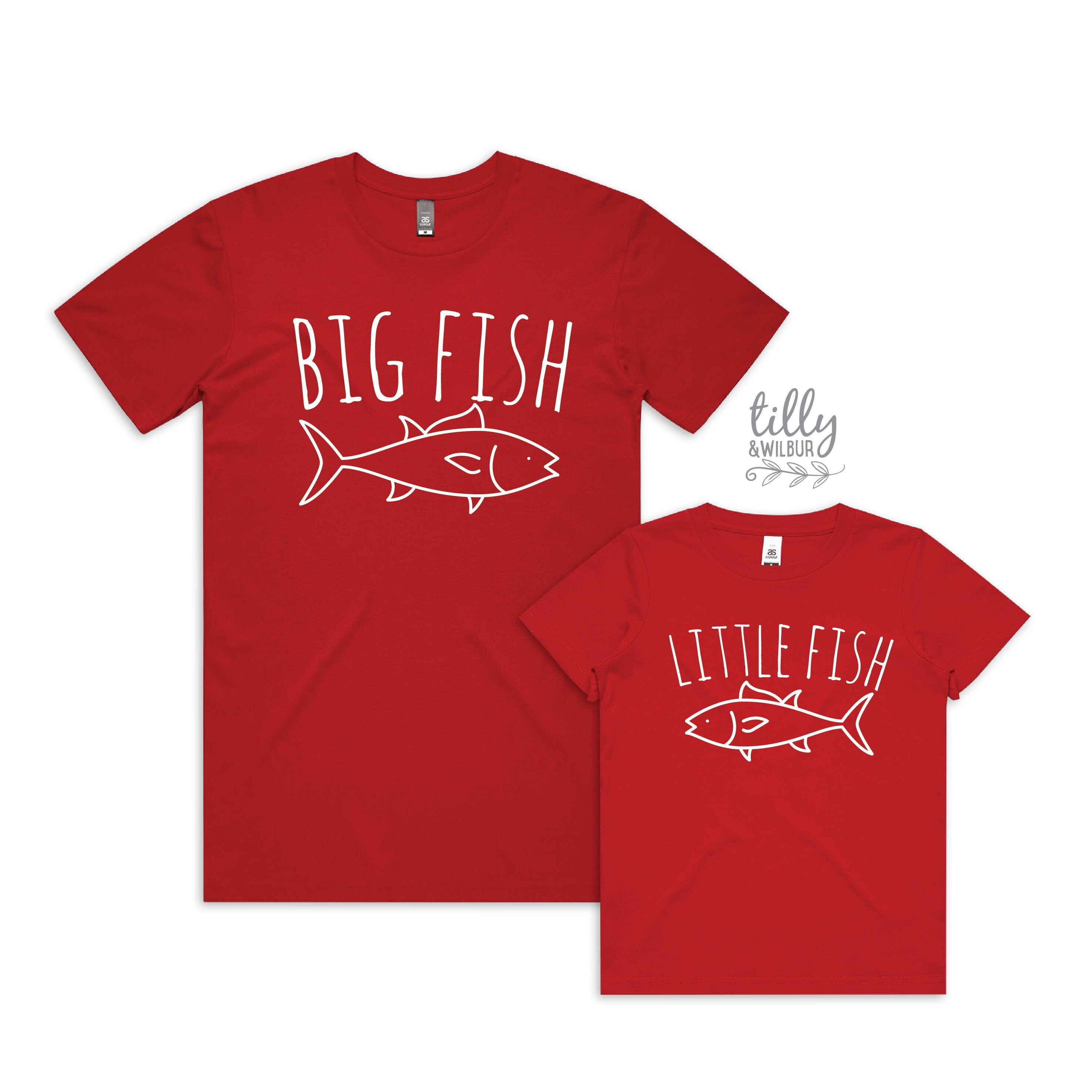 Father and Son Matching T-Shirts - Big Fish Little Fish Design - Family Outfits for Beach, Fishing, and Special Occasions