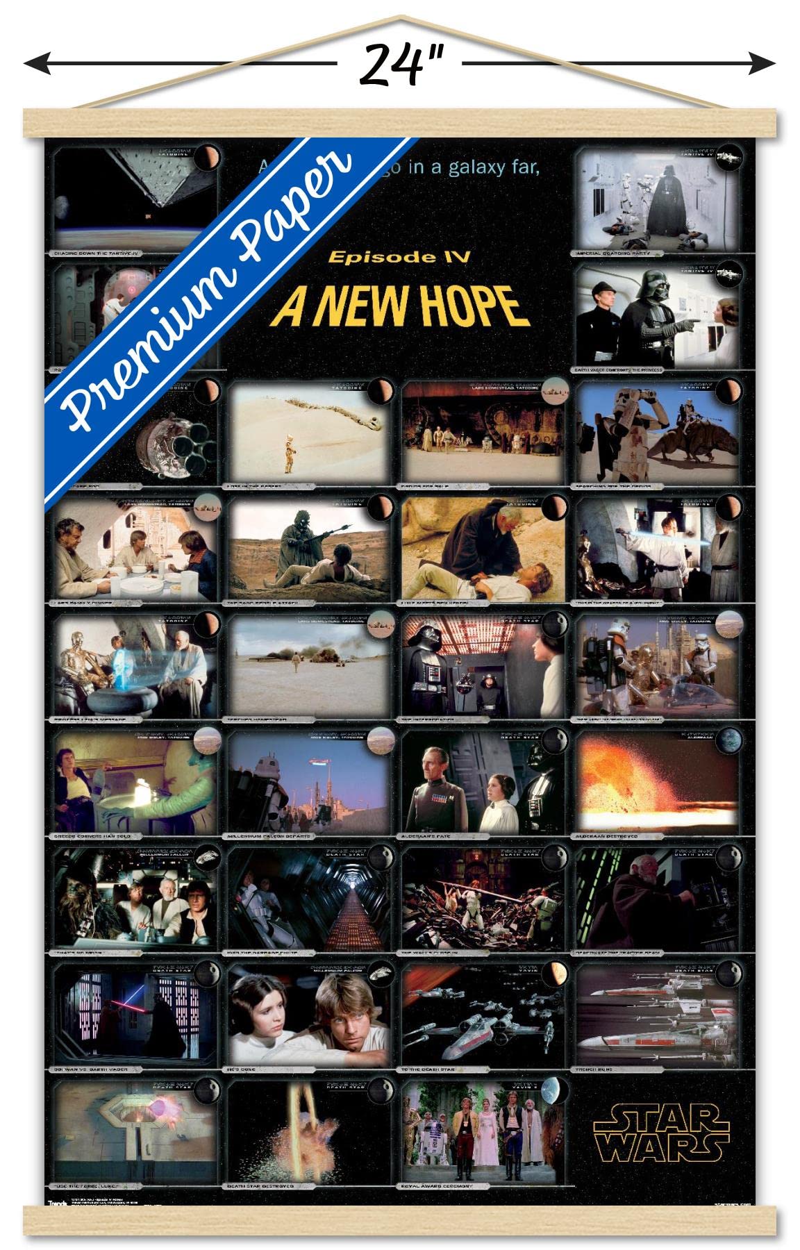 Star Wars: A New Hope Movie Poster 22.375x34 Inches - Premium Framed Wall Art with Beechwood Hanger | Home Theater Decor, Bedroom Wall Art, Gift for Sci-Fi Fans