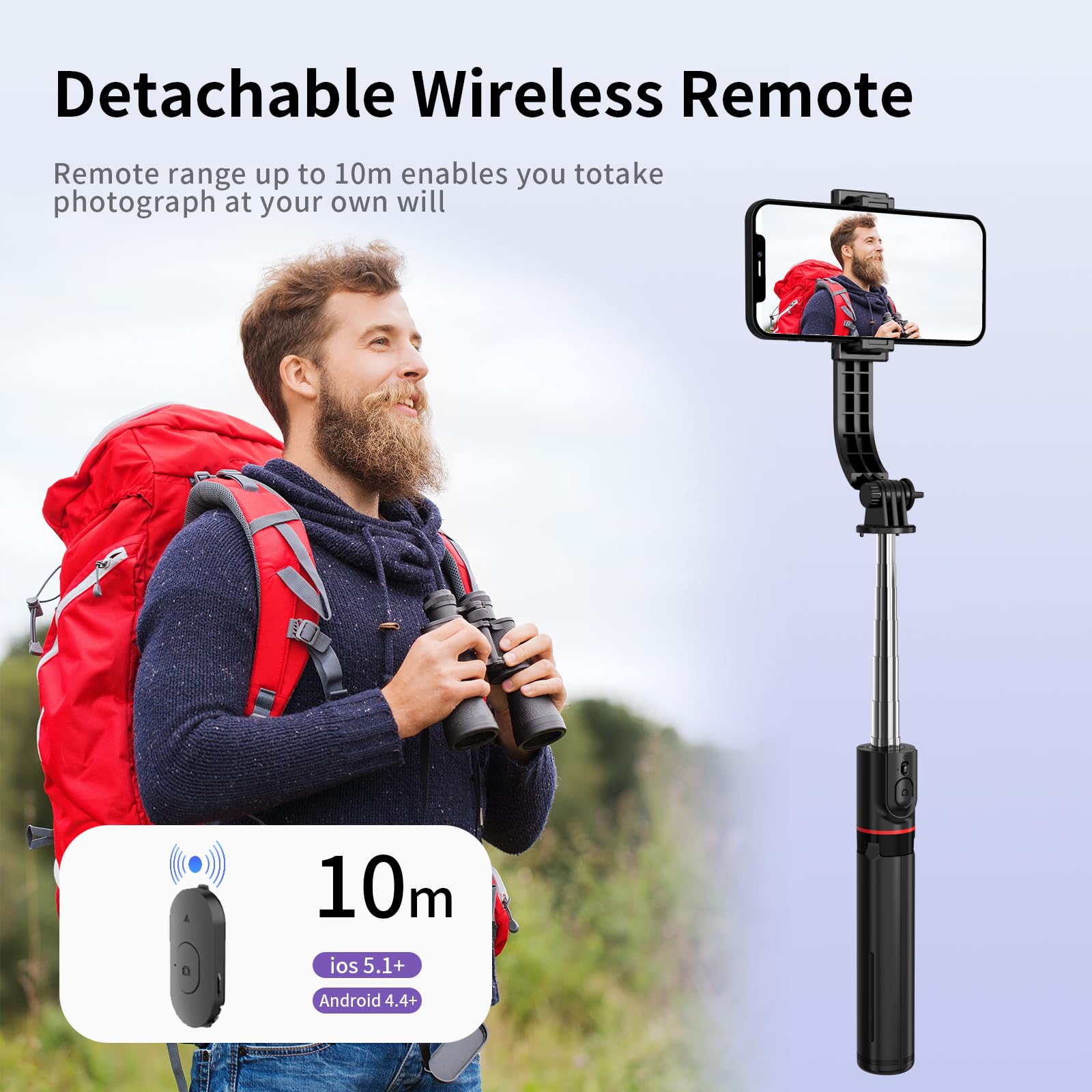 44'' Extendable Selfie Stick Tripod with Wireless Remote - 360° Rotatable & Detachable Phone Holder - Lightweight Portable for iPhone, Samsung Android Phones - Perfect for Travel, Vlogging, Group Photos & Live Streaming