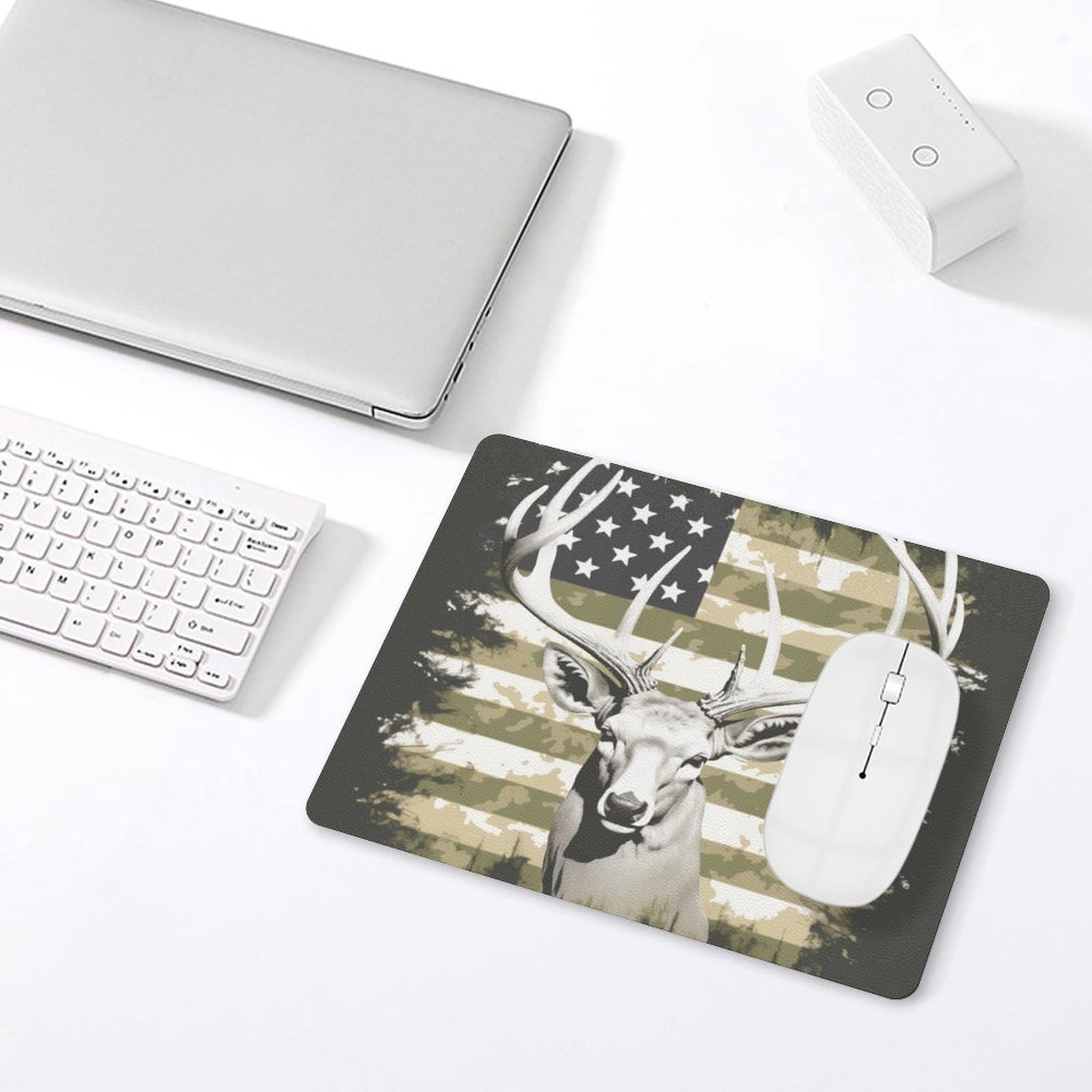 Camouflage Deer Hunting Leather Mouse Pad - Non-Slip Small Black 8x10 Inch Computer Mouse Mat for Gaming & Office Work