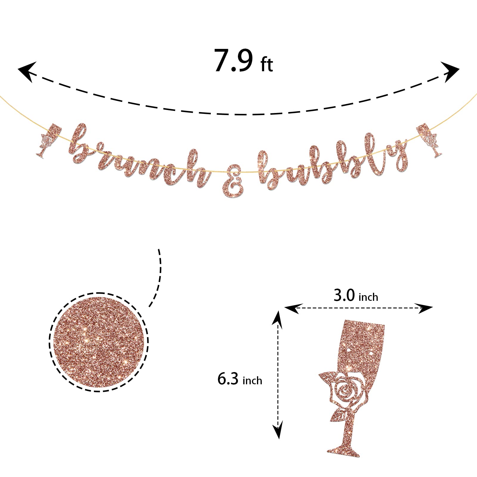 Elegant Rose Gold Brunch & Bubbly Banner - 7.9ft Bridal Shower & Bachelorette Party Decorations with Champagne Glass Design - Perfect for Wedding Receptions, Baby Showers & Anniversary Celebrations