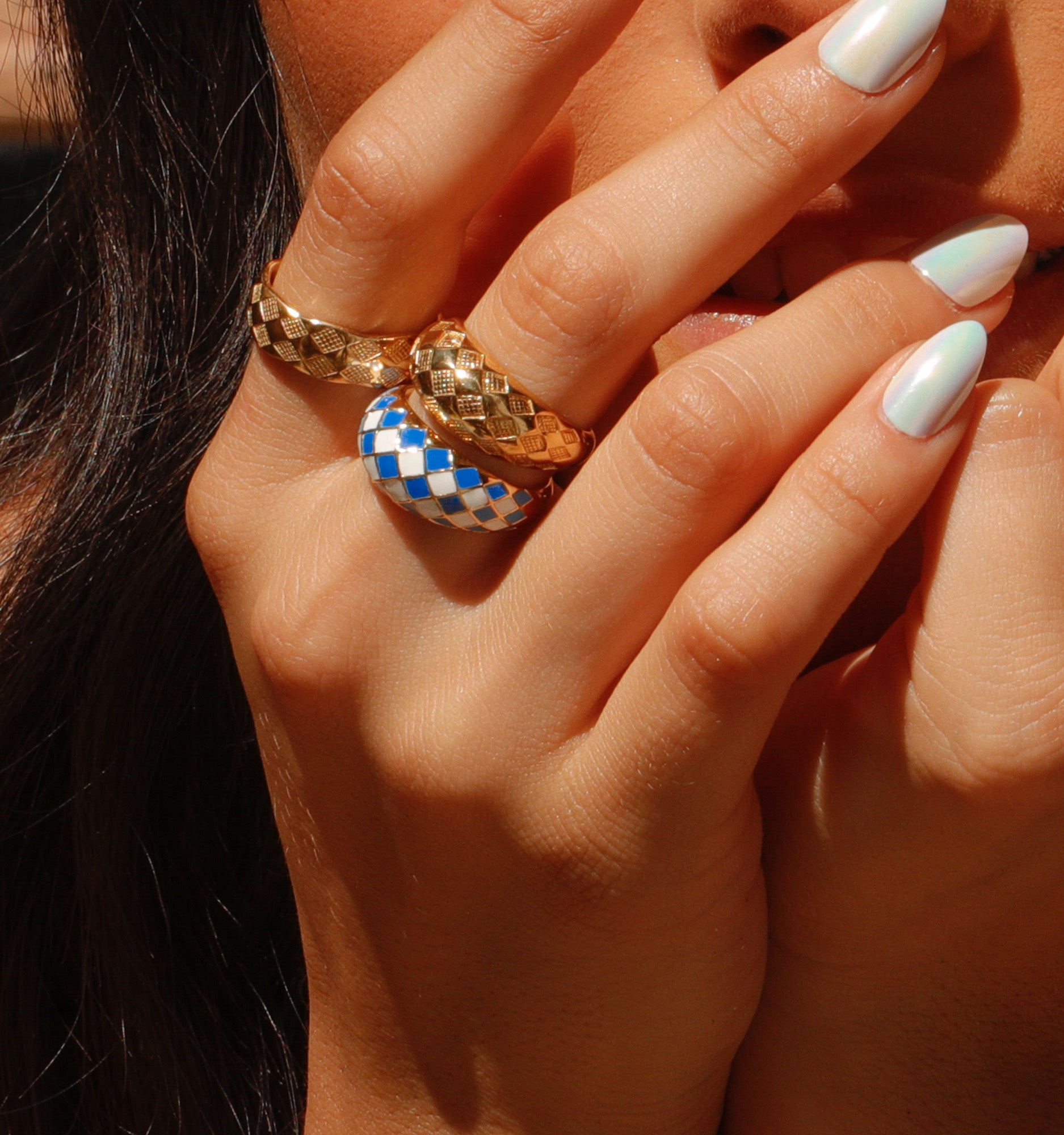 Checker Rings - Blue Set of 2 | Stylish Statement Jewelry for Women | Perfect for Parties, Weddings & Everyday Fashion