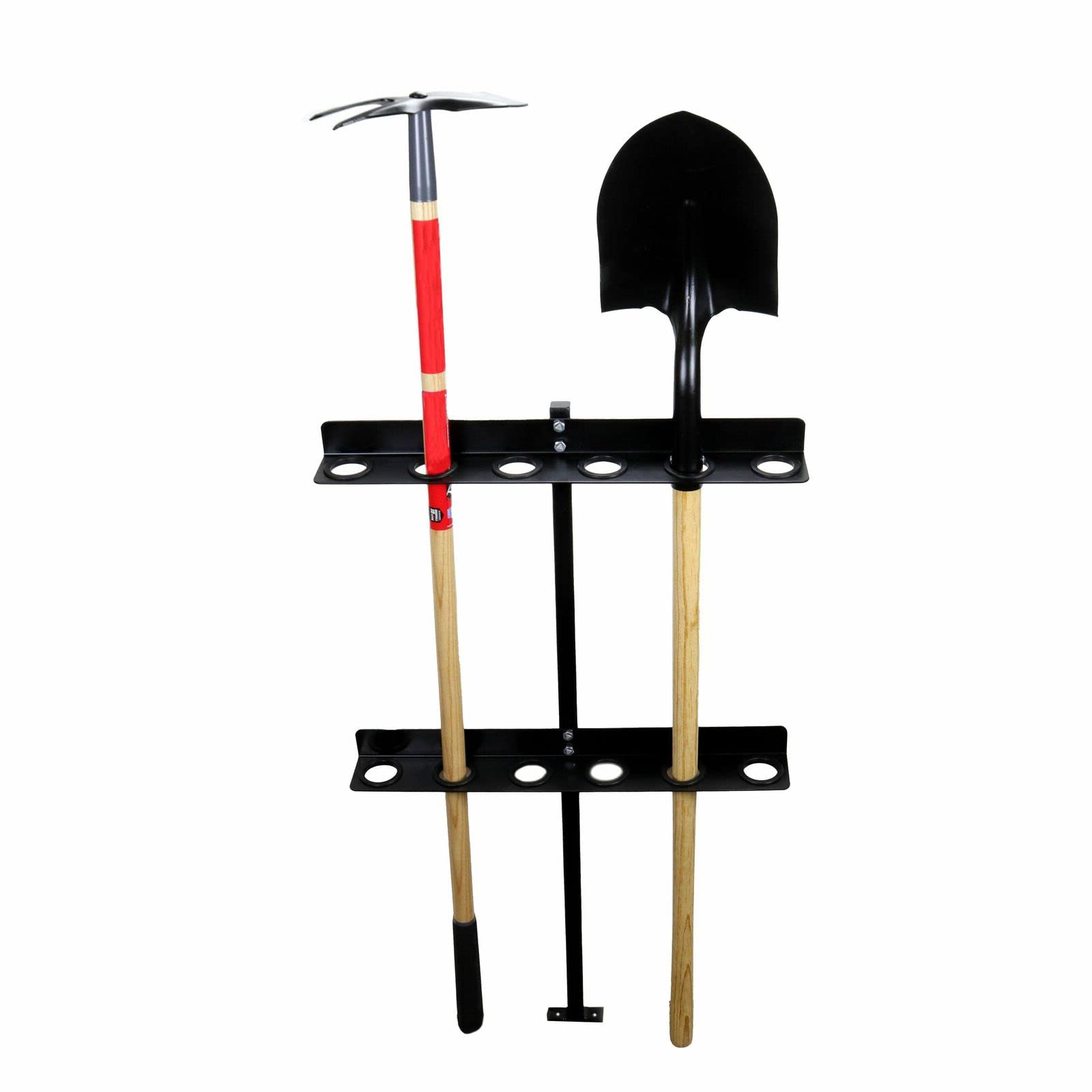 6-Hole Black Powder Coated Hand Tool Rack for Truck & Open Trailers - Heavy Duty Landscape Tool Organizer with Rubber Grommets & Mounting Hardware - Perfect for Construction, Farming & Outdoor Work