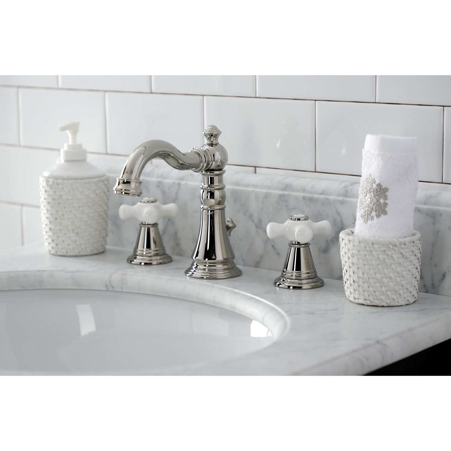 American Classic FSC1979APX 3-Hole Widespread Bathroom Faucet - Two Handle Deck Mount with Brass Pop-Up Drain in Polished Nickel - Perfect for Modern Bathroom Vanities and Powder Rooms