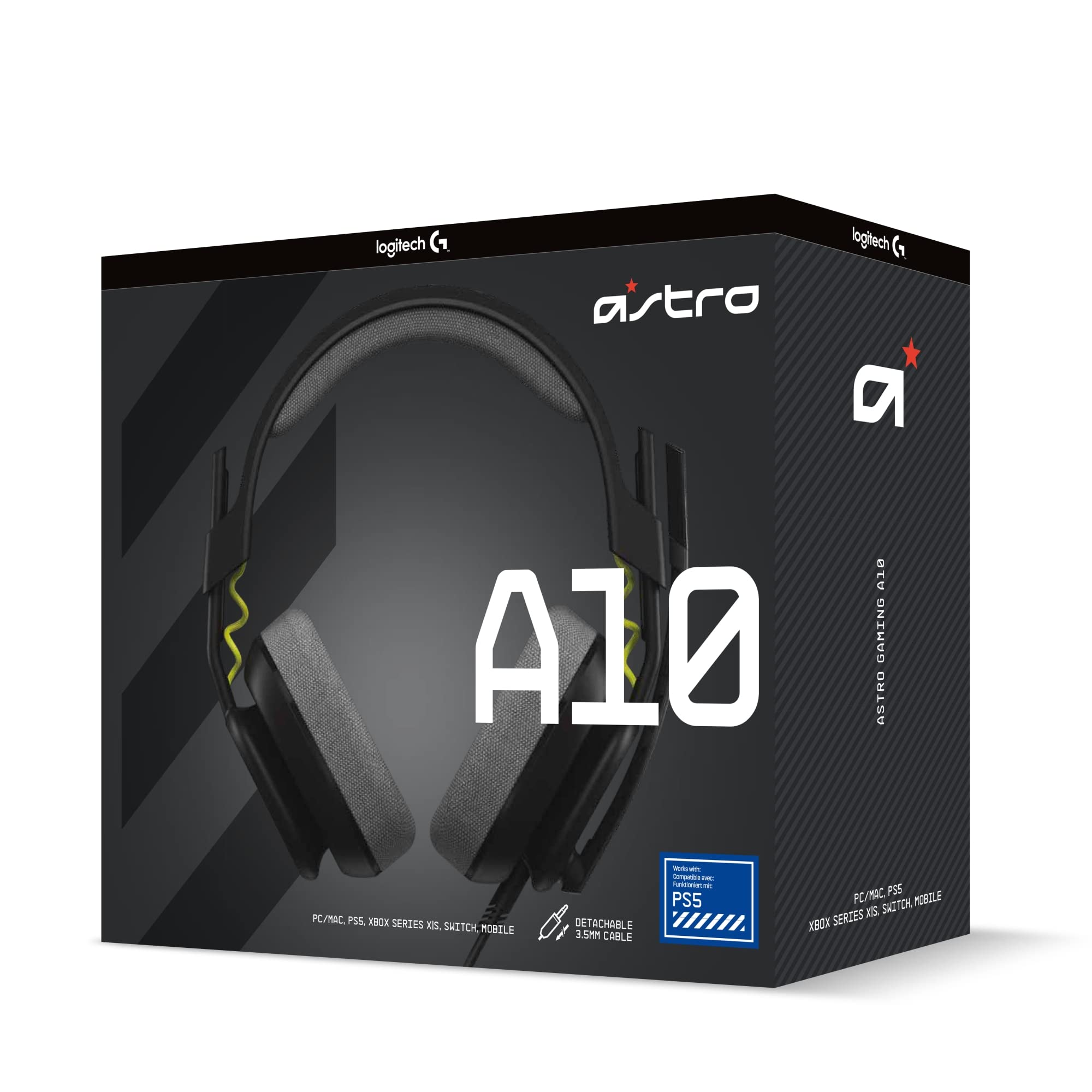 ASTRO A10 Gen 2 Wired Gaming Headset - Lightweight Over-Ear Headphones with 32mm Drivers & Flip-to-Mute Mic for PS5, PS4, Nintendo Switch & PC - Durable Black Design for Pro Gaming & Streaming