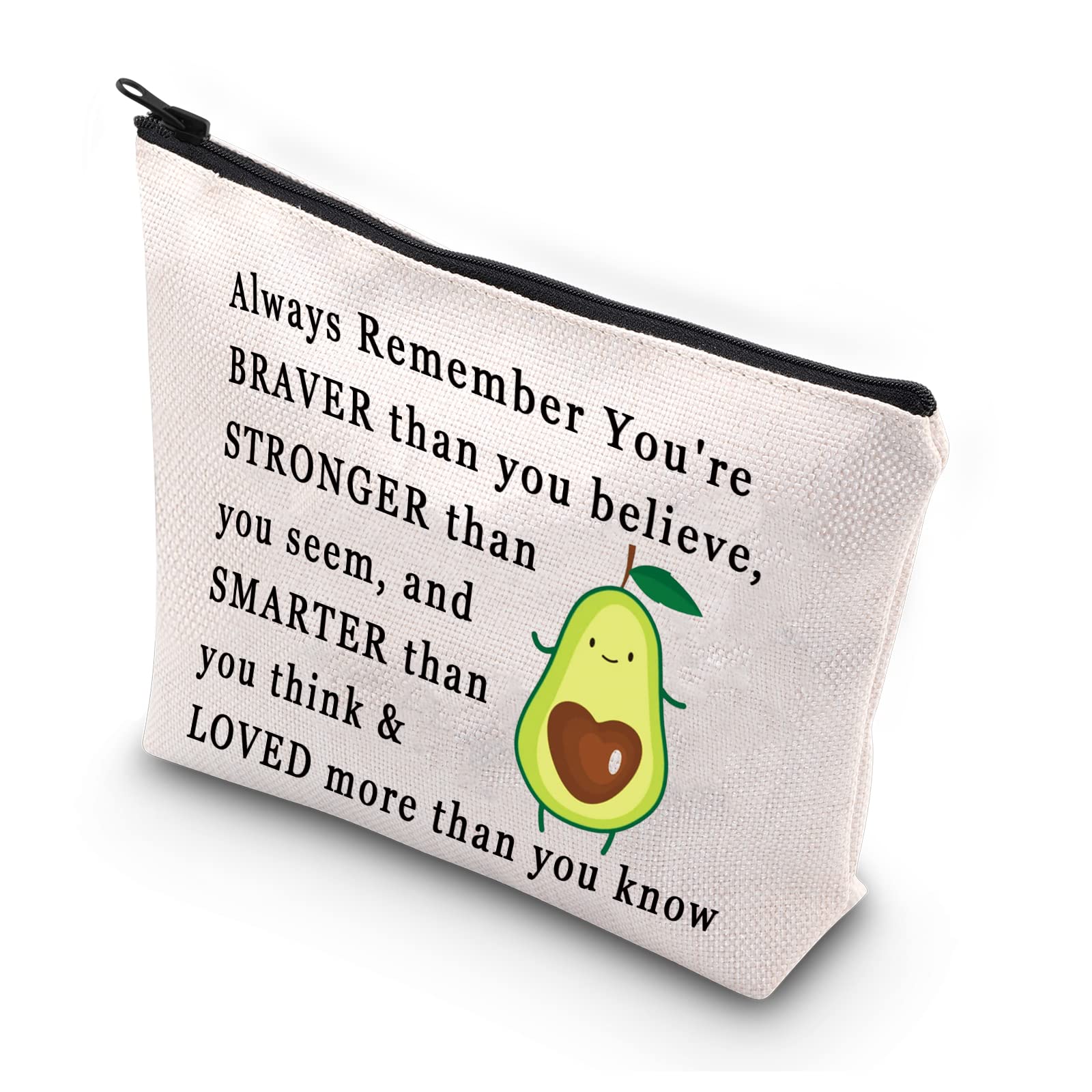 Avocado Shaped Cosmetic Bag - Cute Makeup Organizer Pouch for Women & Girls - Inspirational 'You Are Braver Than You Believe' Quote - Perfect Gift for Avocado Lovers (Home, Travel, Gym Use)