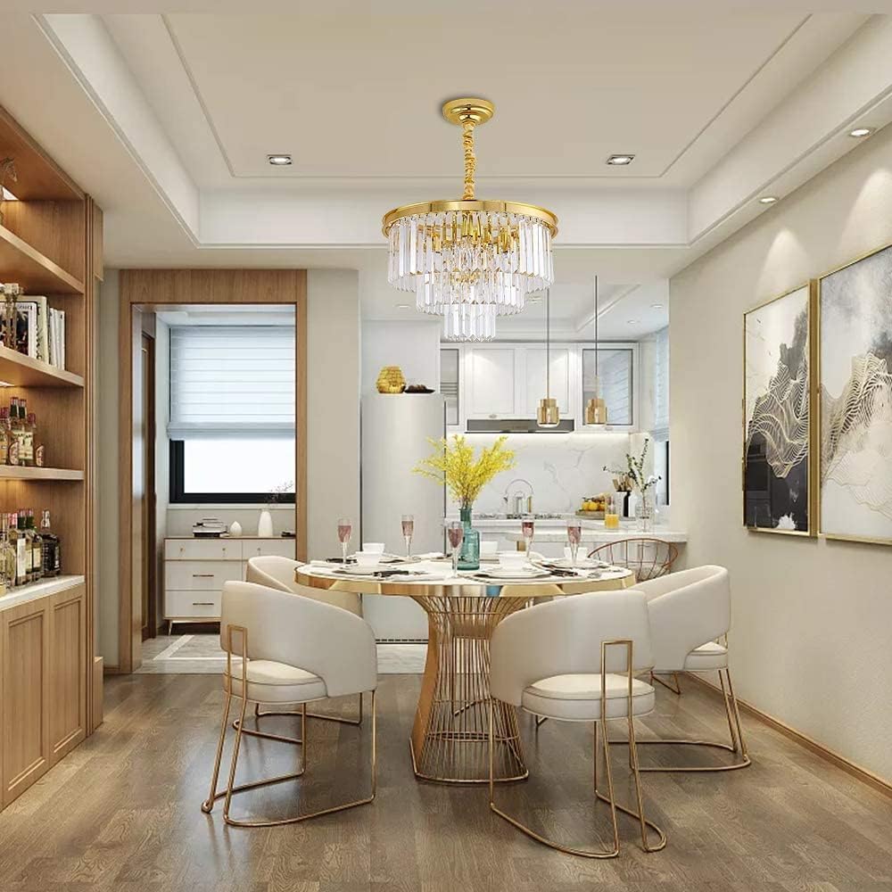 Modern Crystal Gold Chandelier - Elegant Pendant Ceiling Light Fixture for Dining Room, Living Room, Kitchen Island & Bedroom | Perfect for Home Decor, Wedding Venues & Luxury Interior Lighting