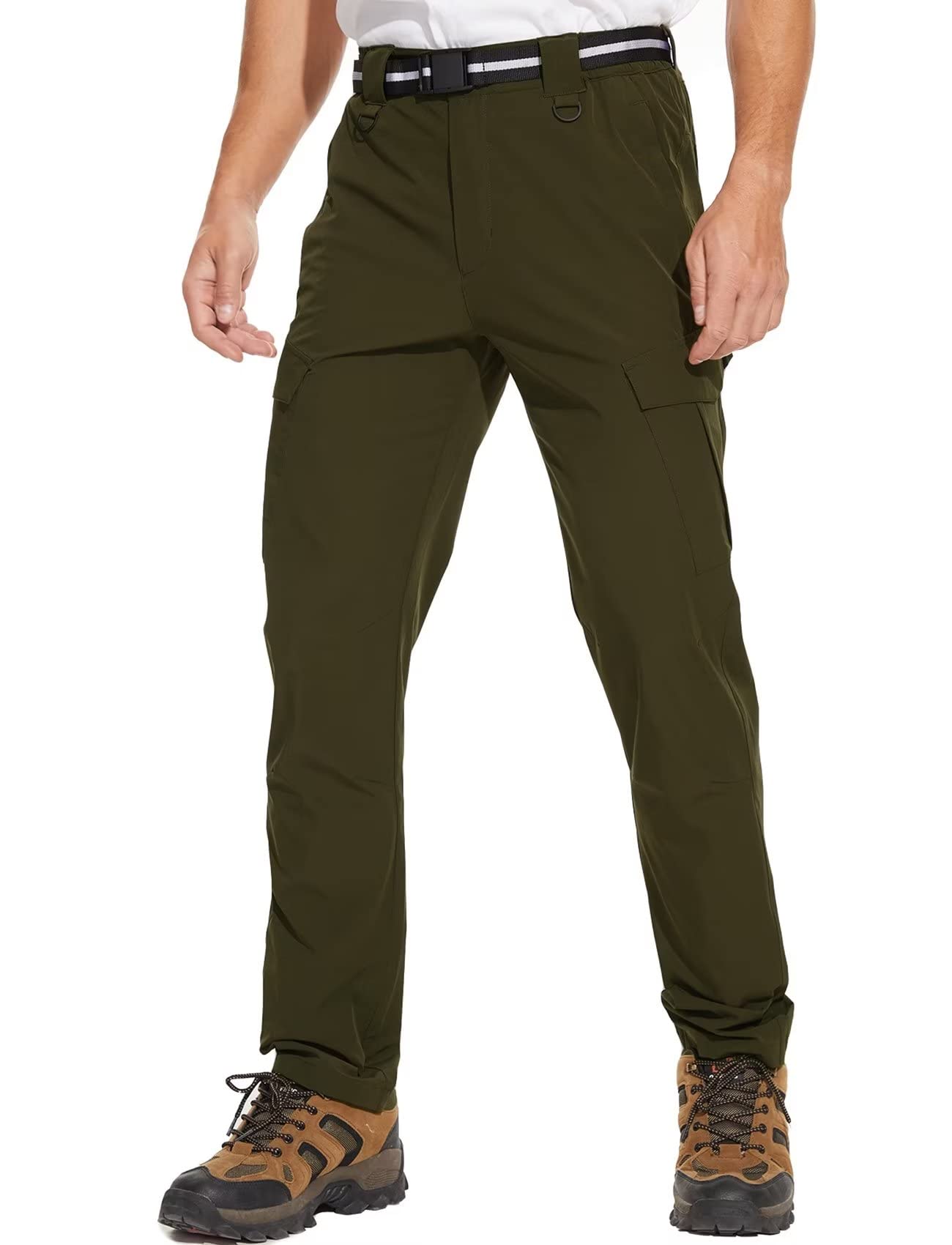 Men's Quick Dry Waterproof Lightweight Hiking Pants - Outdoor Cargo Work & Fishing Pants with 6 Pockets & Adjustable Belt - Perfect for Camping, Trekking and Outdoor Adventures