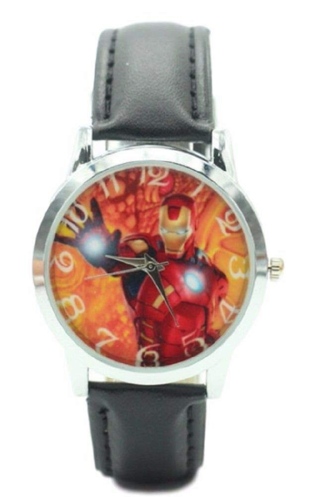 Iron Man Marvel Superhero Black Genuine Leather Strap Wrist Watch for Men - Perfect for Cosplay, Collectors & Superhero Fans