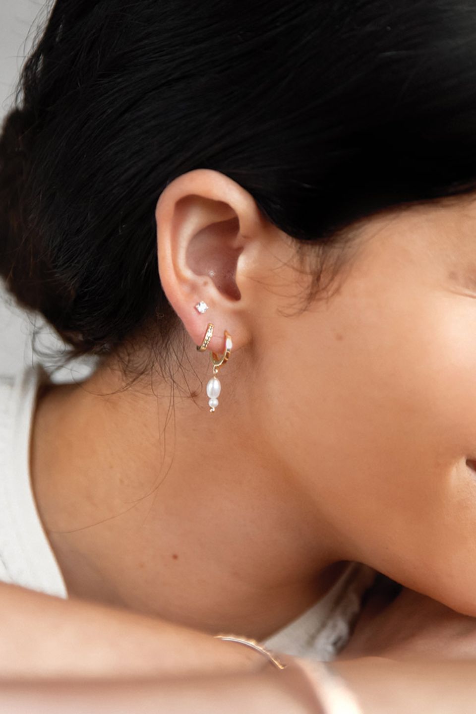 18k Gold Plated Double Pearl Huggie Hoop Earrings for Women – Elegant Everyday Jewelry for Work, Date Night & Special Occasions