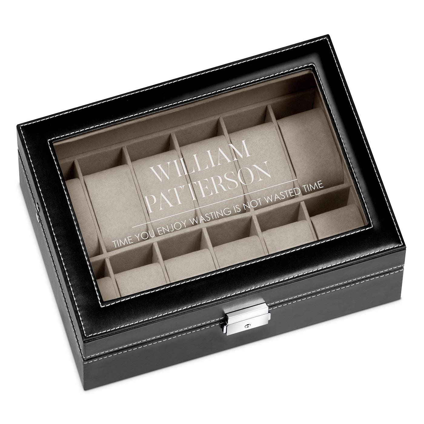 Premium Maverton 12-Slot Watch Organizer with Glass Display - Engraved Luxury Watch Box for Men - Perfect Birthday Gift for Watch Collectors - Elegant Storage & Display Case for Dress Watches, Rolex, Omega Collections - PROVERB