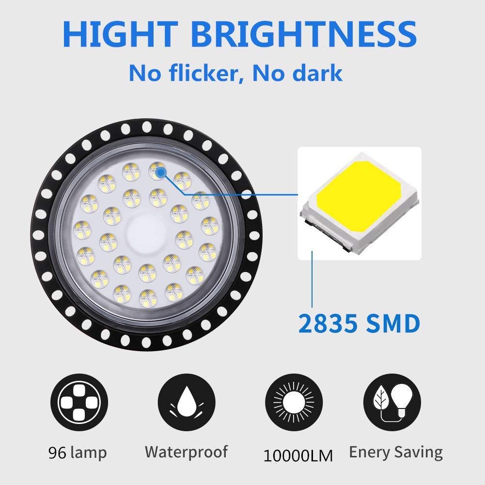 UFO LED High Bay Lights 50W 10000LM - 6000K-6500K Daylight White Ultra Thin Shop Light for Warehouse, Garage, Barn, Workshop, Gym, Factory & Retail Store Lighting