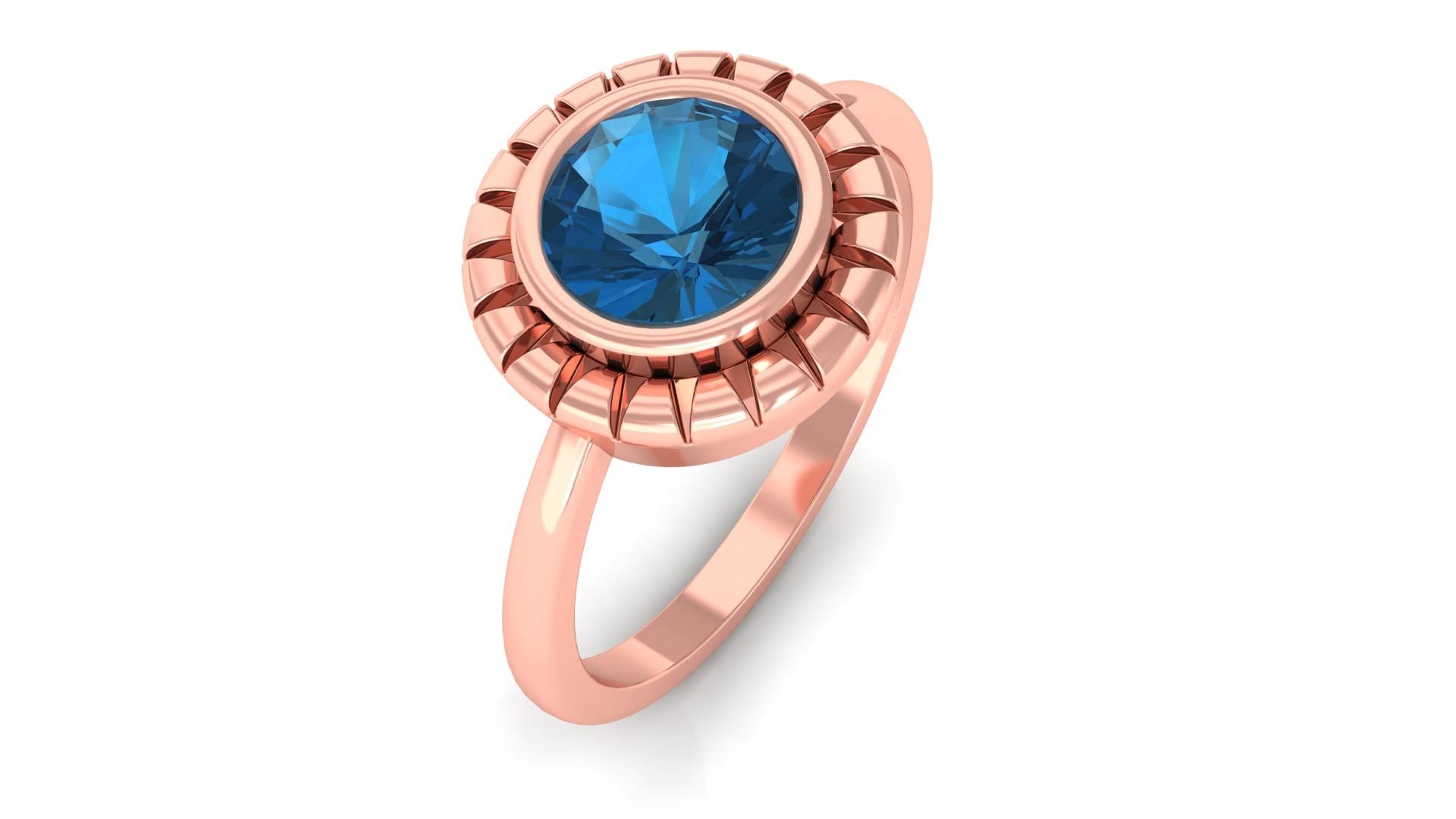 Exquisite London Blue Topaz Solitaire Ring in 14K Solid Gold - Handcrafted Engraved Design for Women - Perfect for Engagement, Anniversary & Special Occasions
