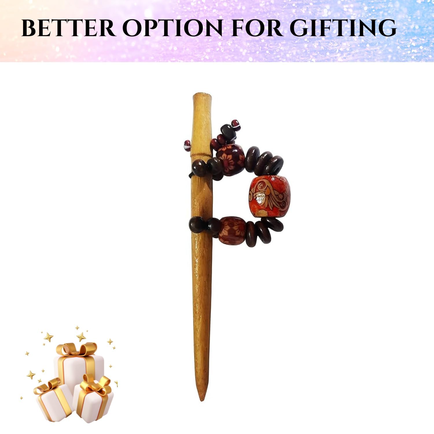 Handmade Wooden Chocolate Brown Beads Juda Pin & Bun Stick Hair Accessories for Women & Girls - Pack of 1 | Perfect for Weddings, Parties & Everyday Hairstyles