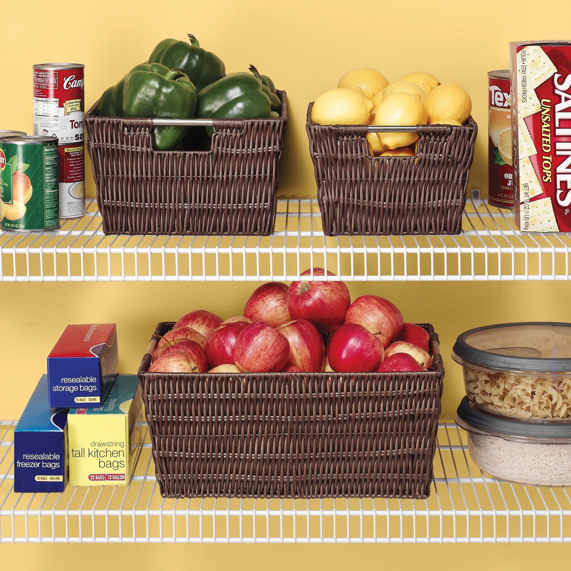 Whitmor Rattique Storage Baskets - Espresso (3 Piece Set) | Woven Storage Bins for Home Organization | Perfect for Closet, Bathroom & Nursery Decor