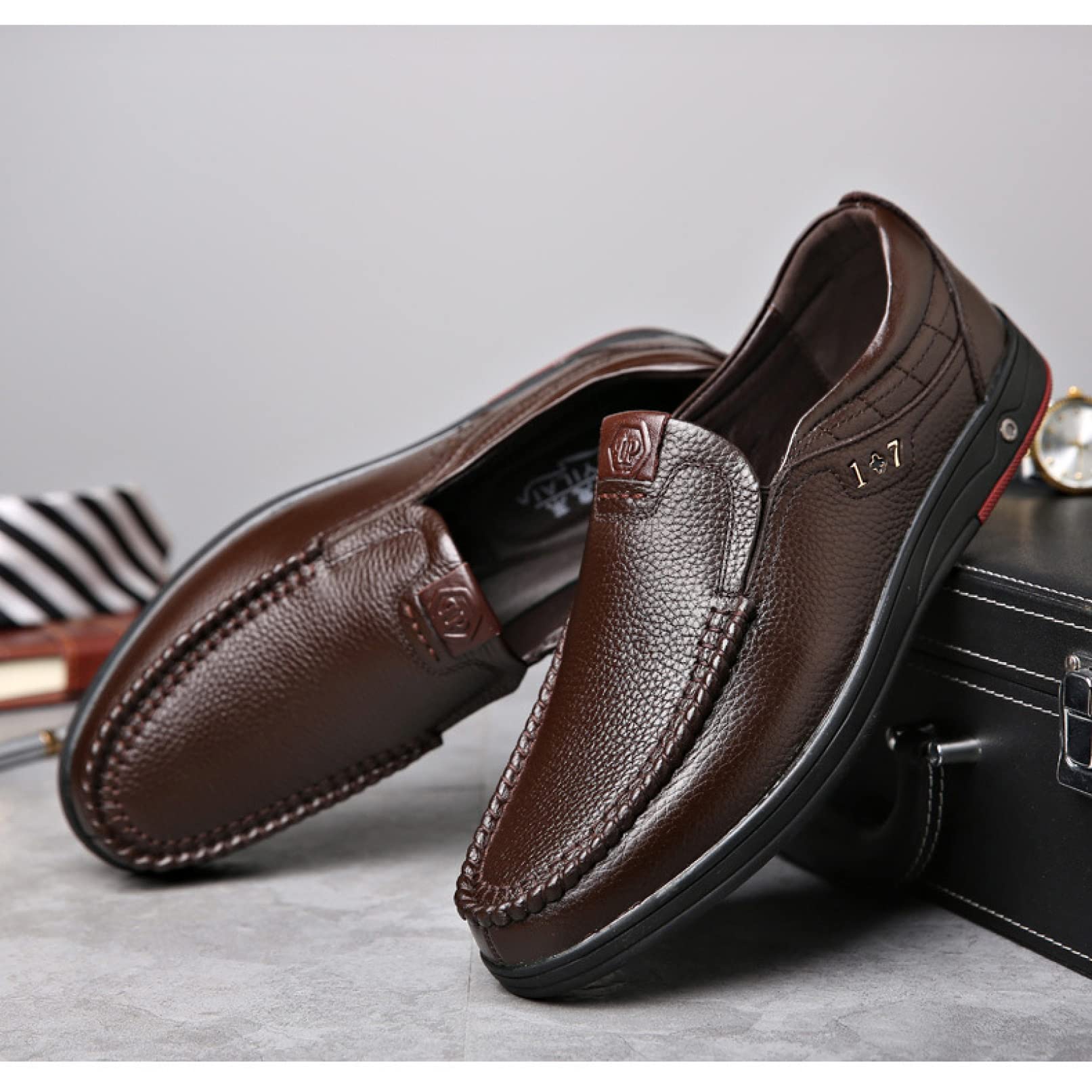 Hoxekle Men's Faux Leather Casual Loafers - Soft Slip-On Moccasin Driving Shoes for Office & Comfortable Walking | Breathable & Lightweight Men's Shoes for Work, Travel & Daily Wear