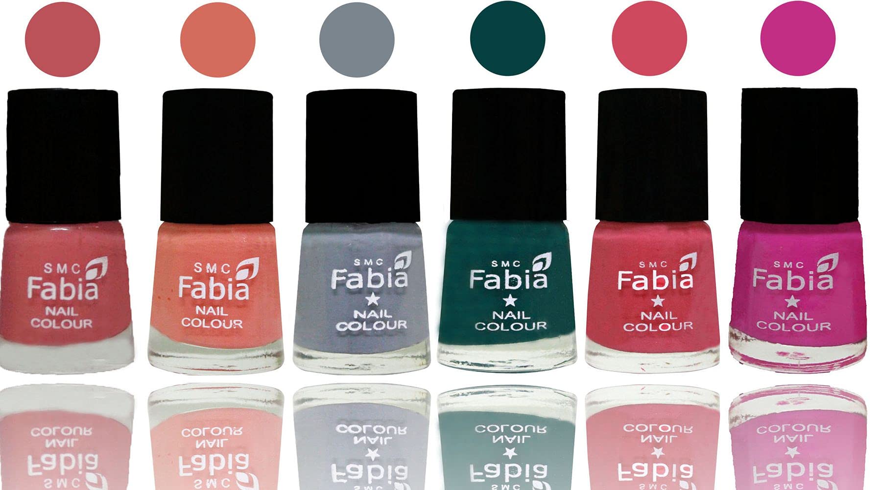 SMC Fabia Shine Bright Glossy Nail Polish Set - 6 Vibrant Colors (02828) | Long Lasting Nail Paint for Manicure, Pedicure & Nail Art | Perfect for Parties, Weddings & Everyday Wear