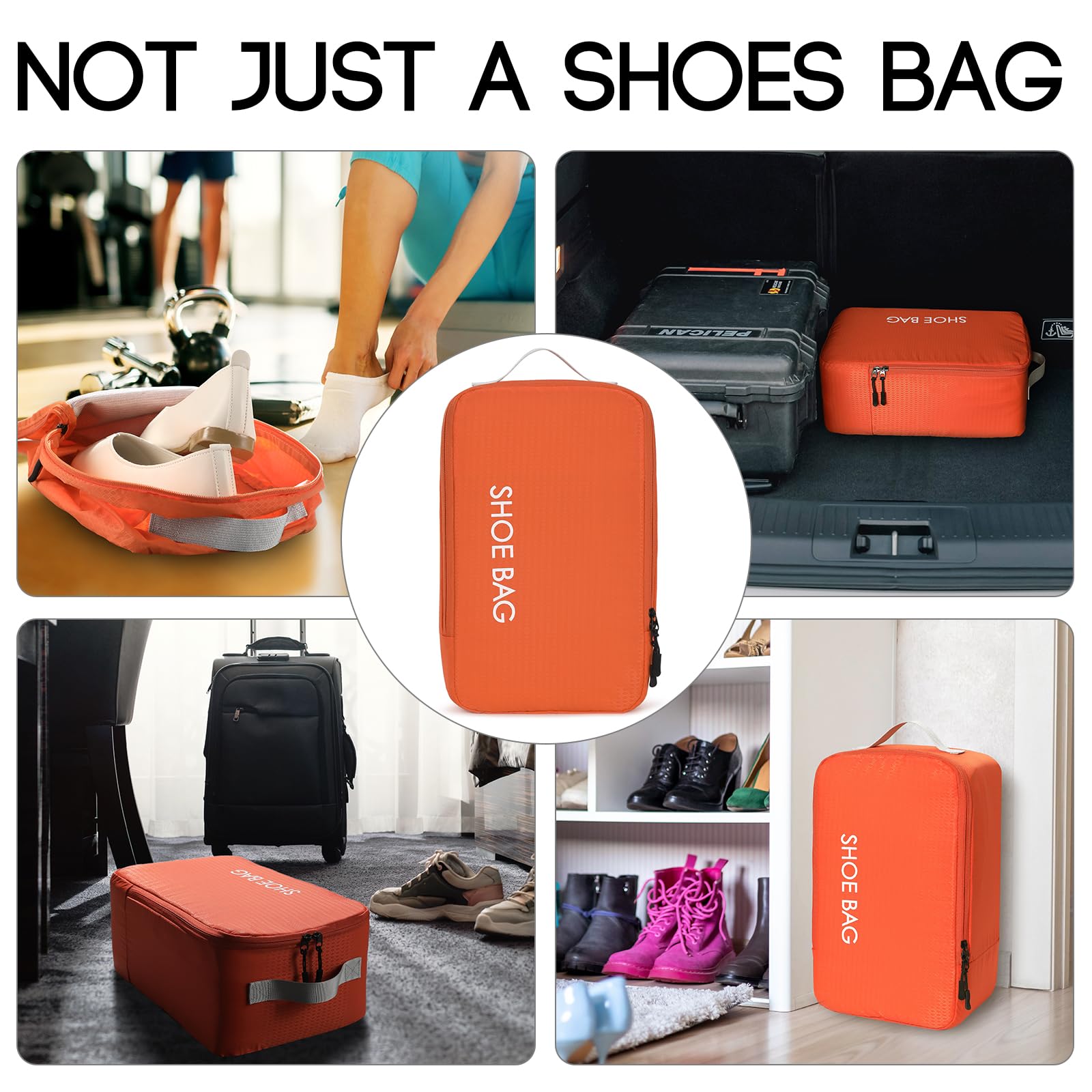 WiseBoy Travel Shoe Bags (2-Pack) - Waterproof Shoe Storage Organizer with Zipper Closure & Handle - Perfect for Vacation, Gym, and Luggage Organization - Portable Shoe Pouches for Men & Women