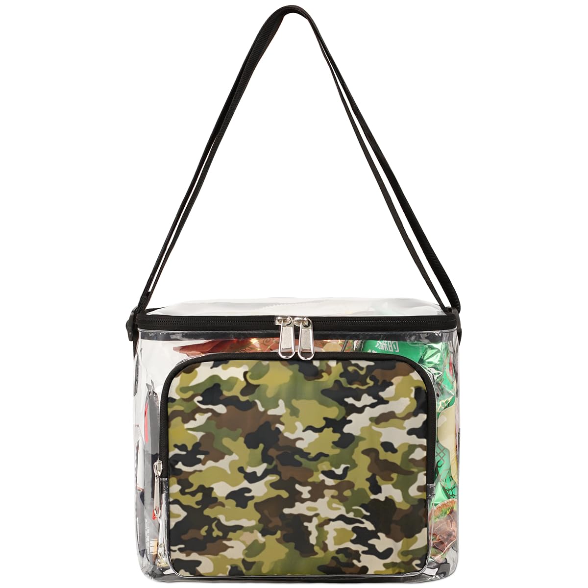 Military Camo Clear Tote Bag with Handles - Transparent Crossbody Shoulder Bag for Outdoor, Travel, Picnic, Concerts & Sports Events (Stadium Approved) - Durable Lunch Bag for Camping, Hiking, Beach & School Use