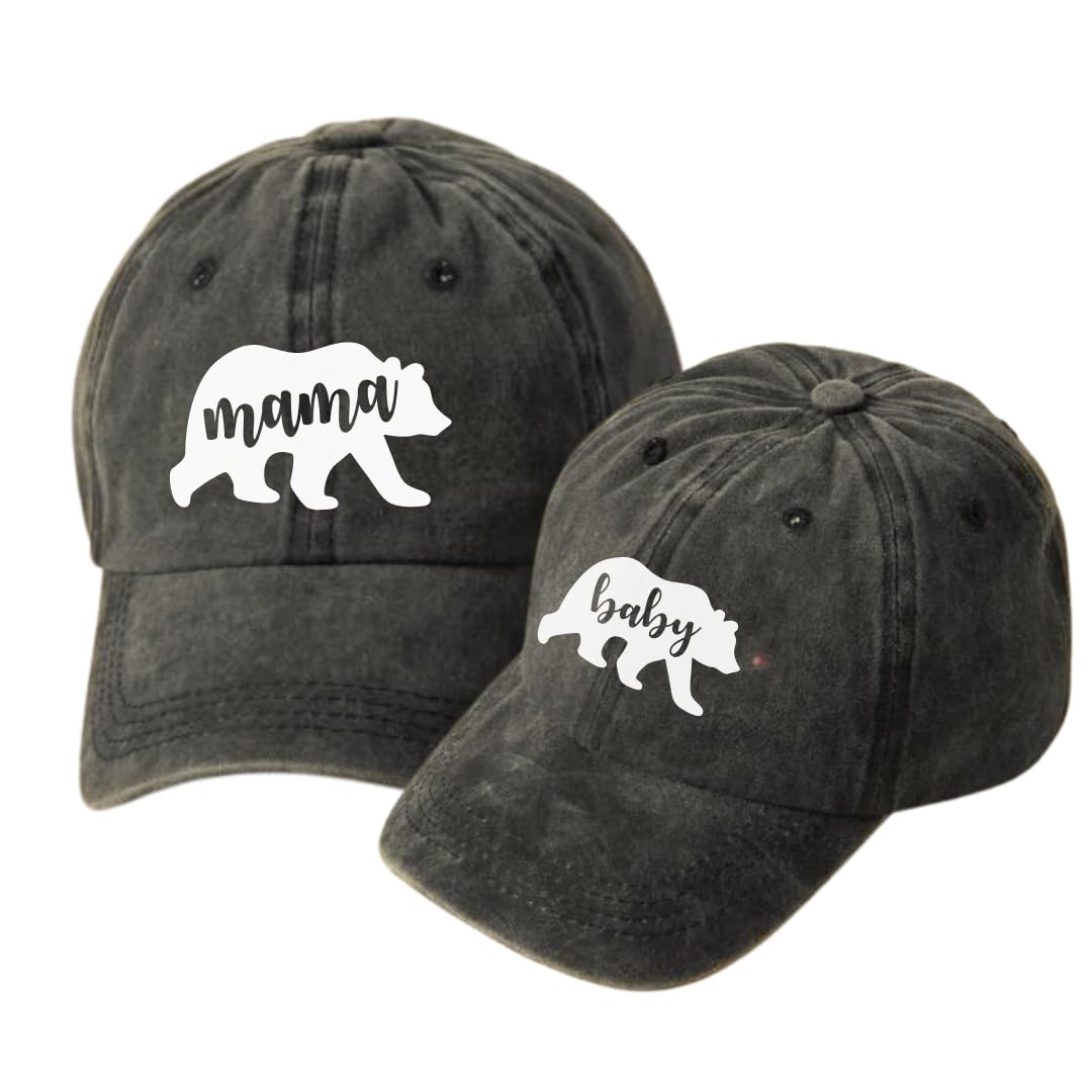 Mama Bear Baby Bear Matching Hats Set - Cute Mother Son & Mom Daughter Winter Hats - Black Knit Beanie for Toddler and Mom - Perfect Mothers Day Gift for Girl Mom & Boy Mom - Cozy Family Outing & Photo Shoot Accessories