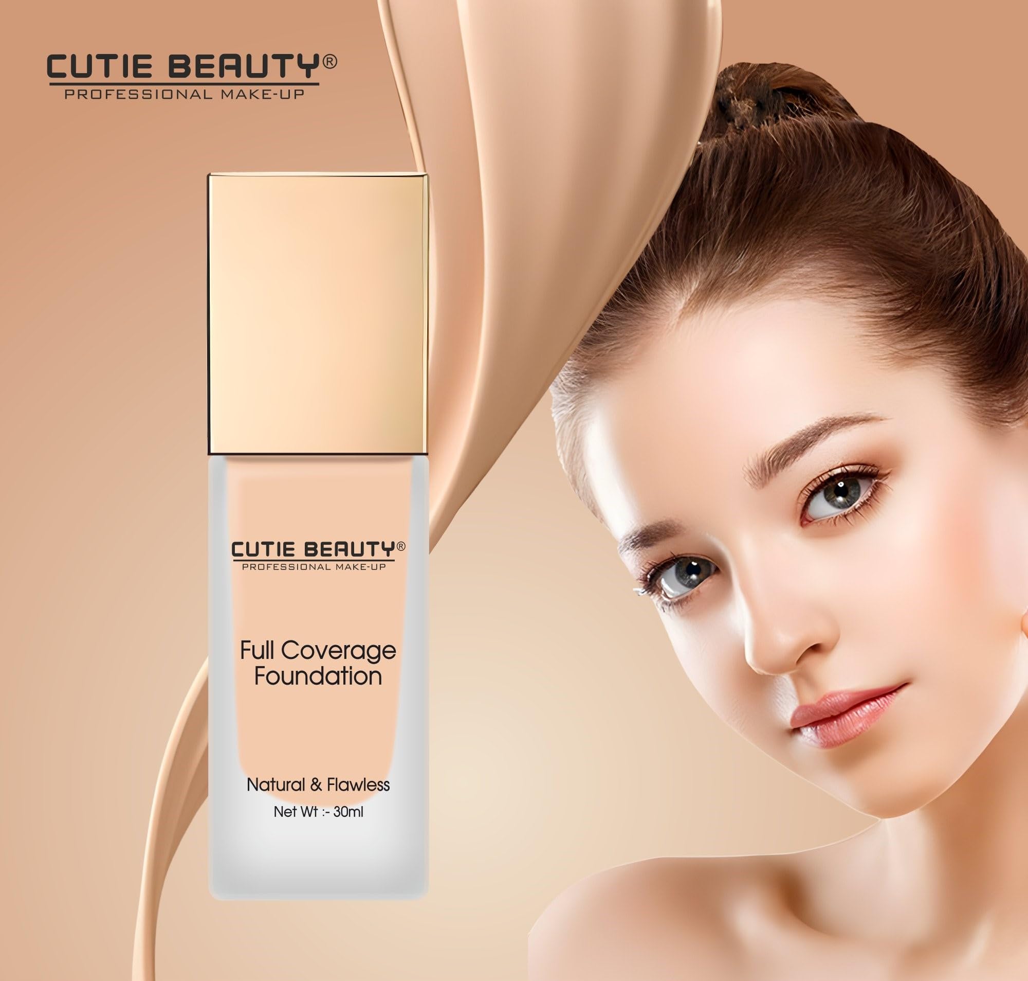 Cutie Beauty Professional Full Coverage Foundation - Natural & Flawless Finish, Long-Lasting, Oil-Free (Beige) | Perfect for Daily Wear, Special Occasions & Photography