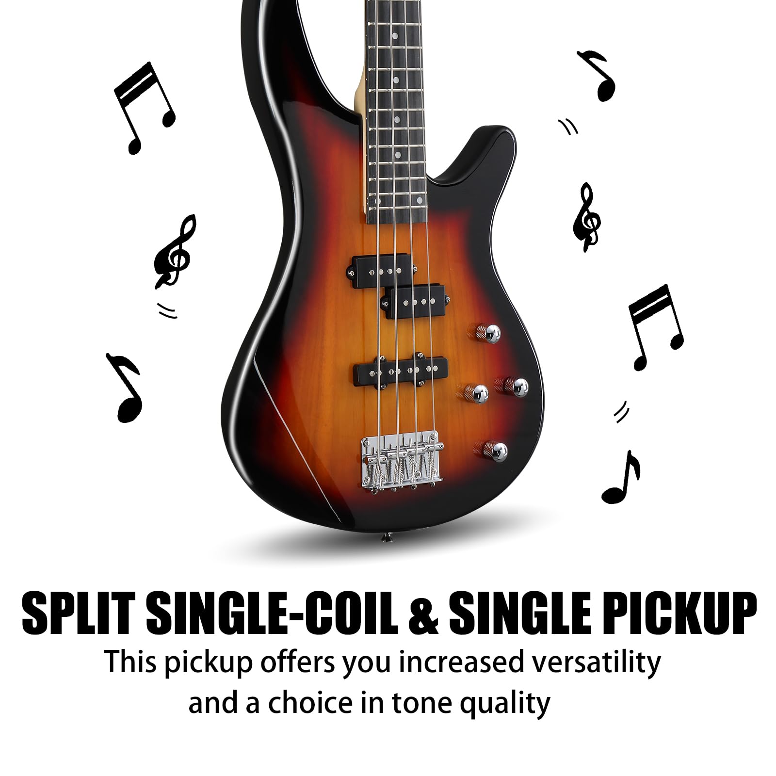 Ktaxon 4 String Electric Bass Guitar - Full Size Right Handed with Rosewood Fingerboard, Beginner Bass Guitar Kit Includes Cable & Wrench Tool (Sunset Burst) | Perfect for Beginners, Practice, Live Performances & Home Studio Recording